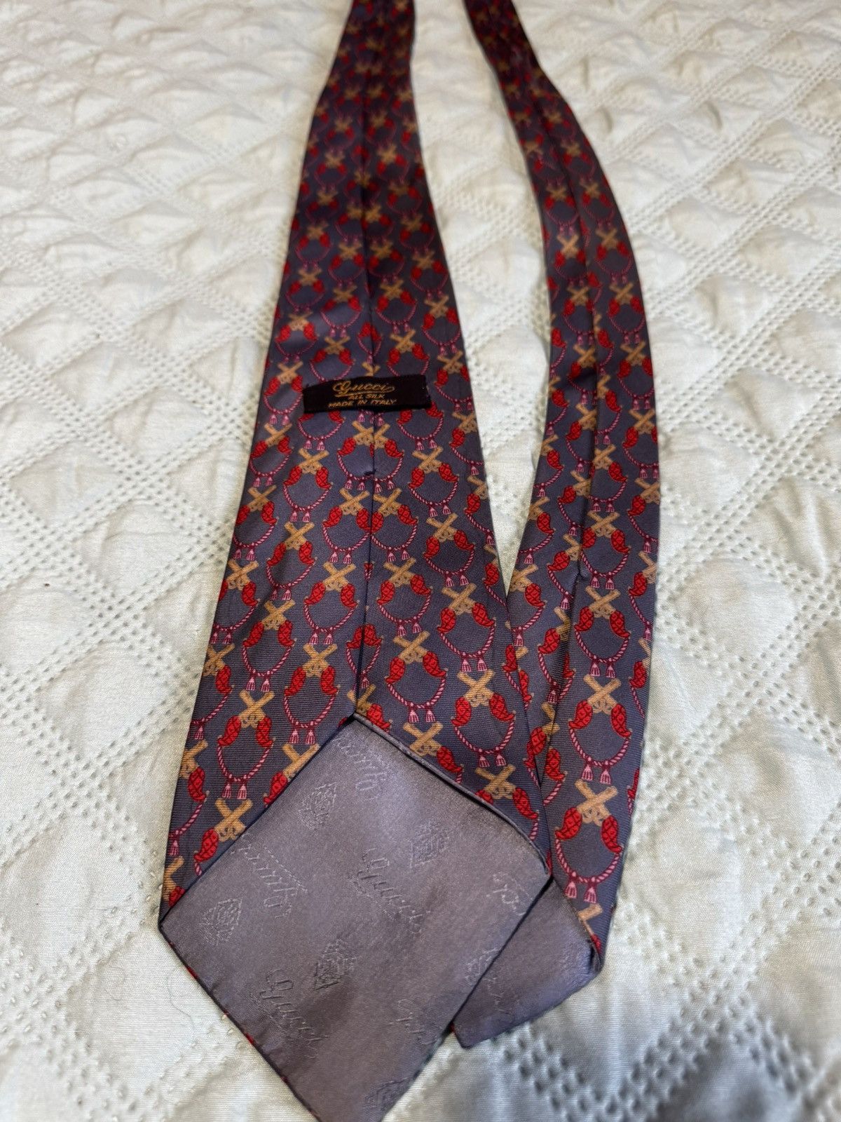 Gucci Vintage 80s Gucci Silk Tie - Heraldic / Crest Pattern Size 40 - 4 Thumbnail
