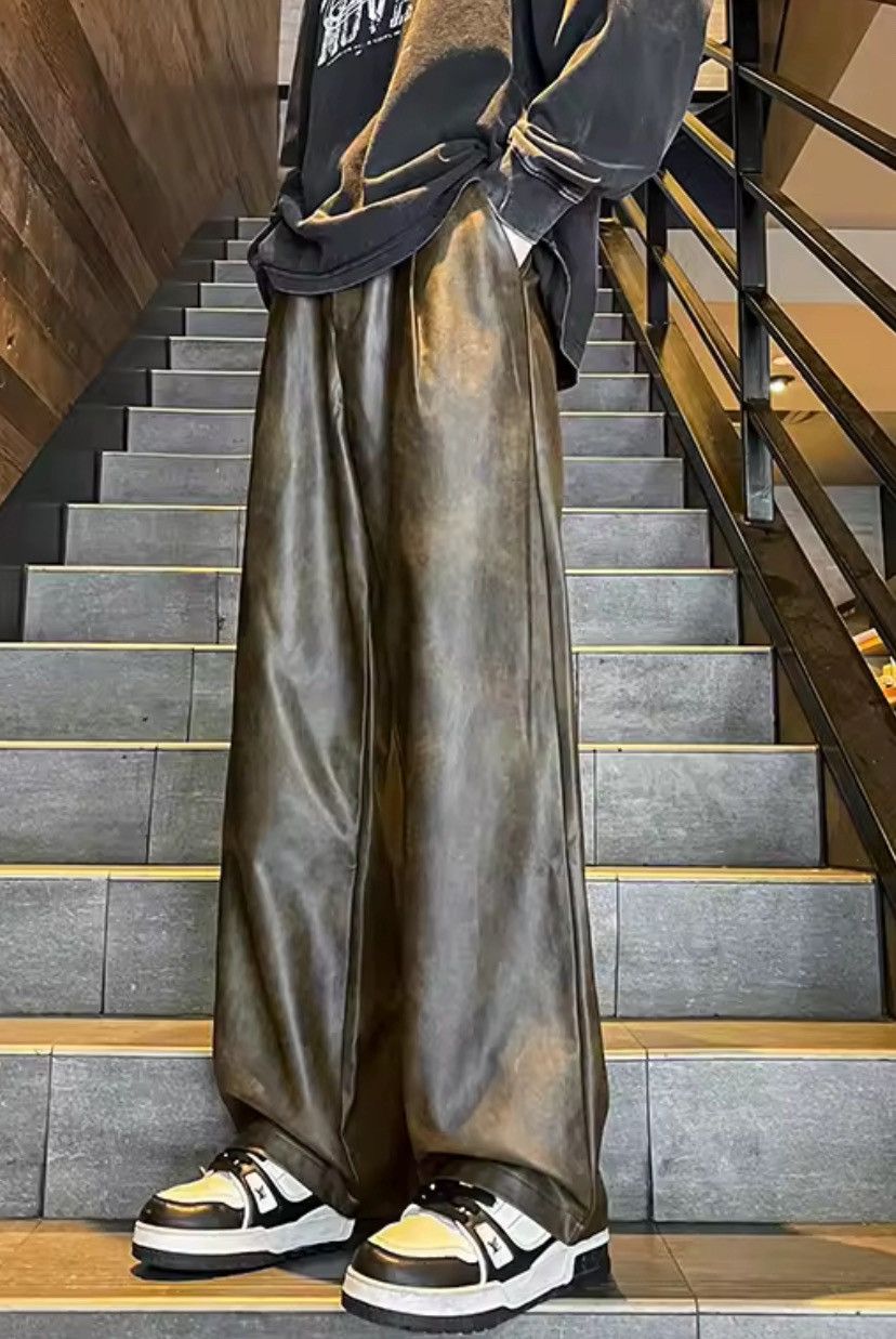 Japanese Brand Premium PU Leather Wide-Leg Pants - Trendy, Comfortable Size US 34 / EU 50 - 3 Thumbnail