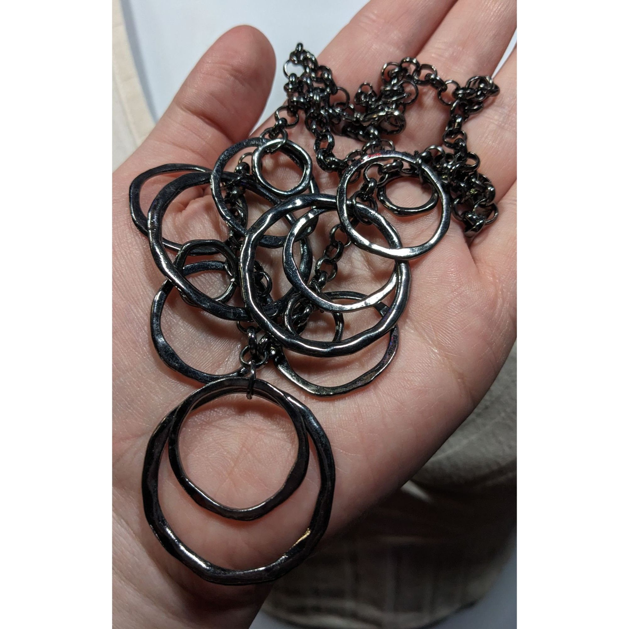 Other Brutalist Geometric Gunmetal Tone Hammered Ring Necklace Size ONE SIZE - 3 Thumbnail