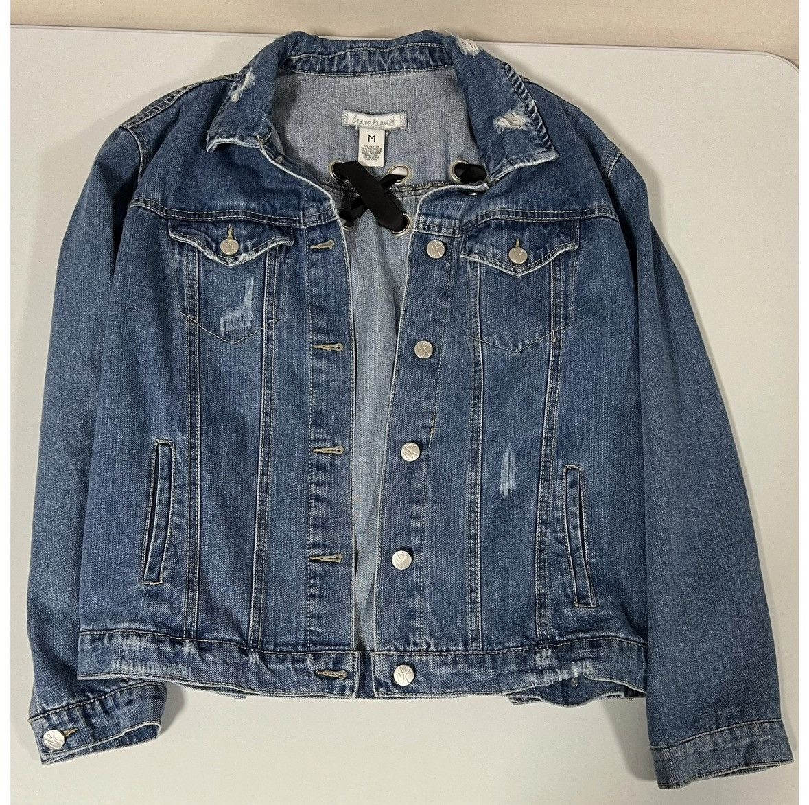 Caravelli Blue Black Criss-Cross Jean Denim Jacket Outerwear Size M 💙🖤 Size US M / EU 48-50 / 2 - 3 Thumbnail