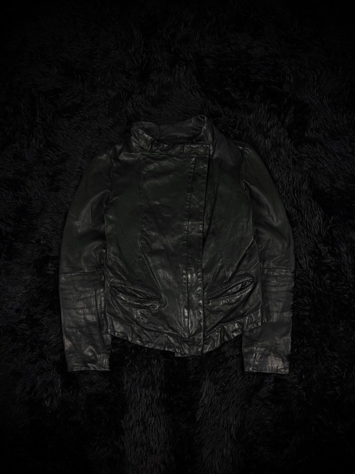 Rick Owens Style Asymmetric Archive Lambskin Leather Jacket