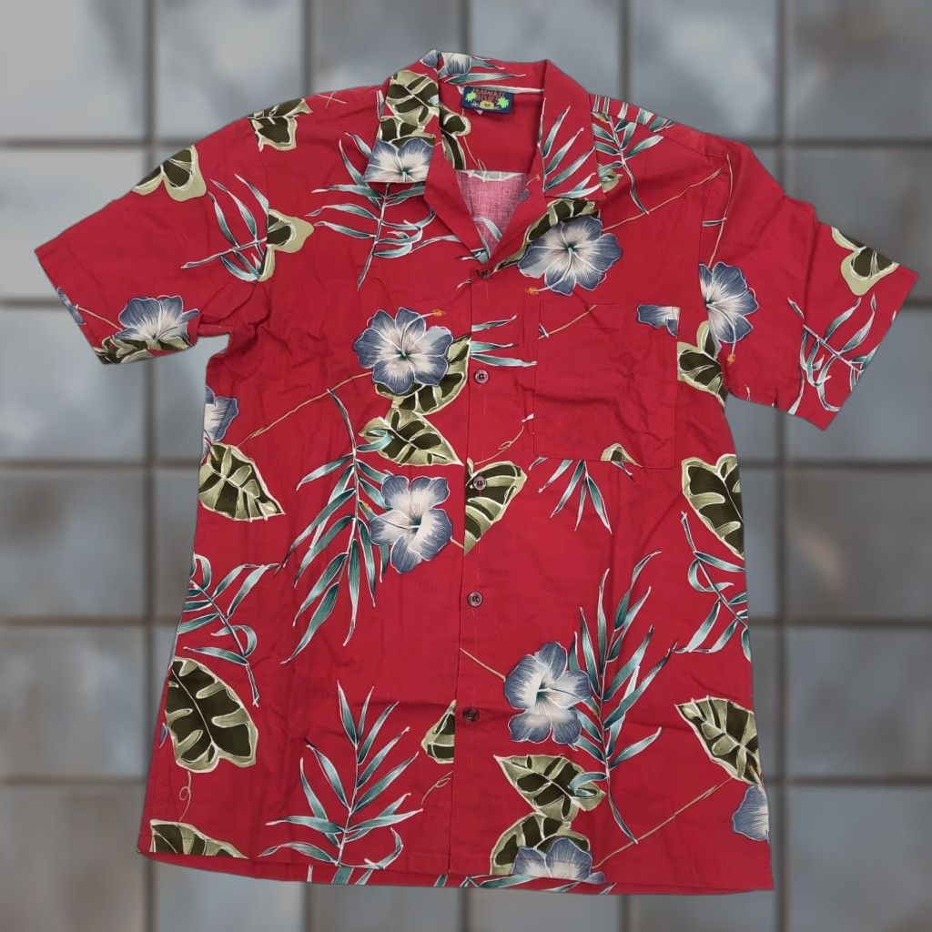 Vintage Hawaii Blues Men's Red Floral Hibiscus Hawaiian Aloha Shirt Casual Button Down M Size US M / EU 48-50 / 2 - 1 Thumbnail