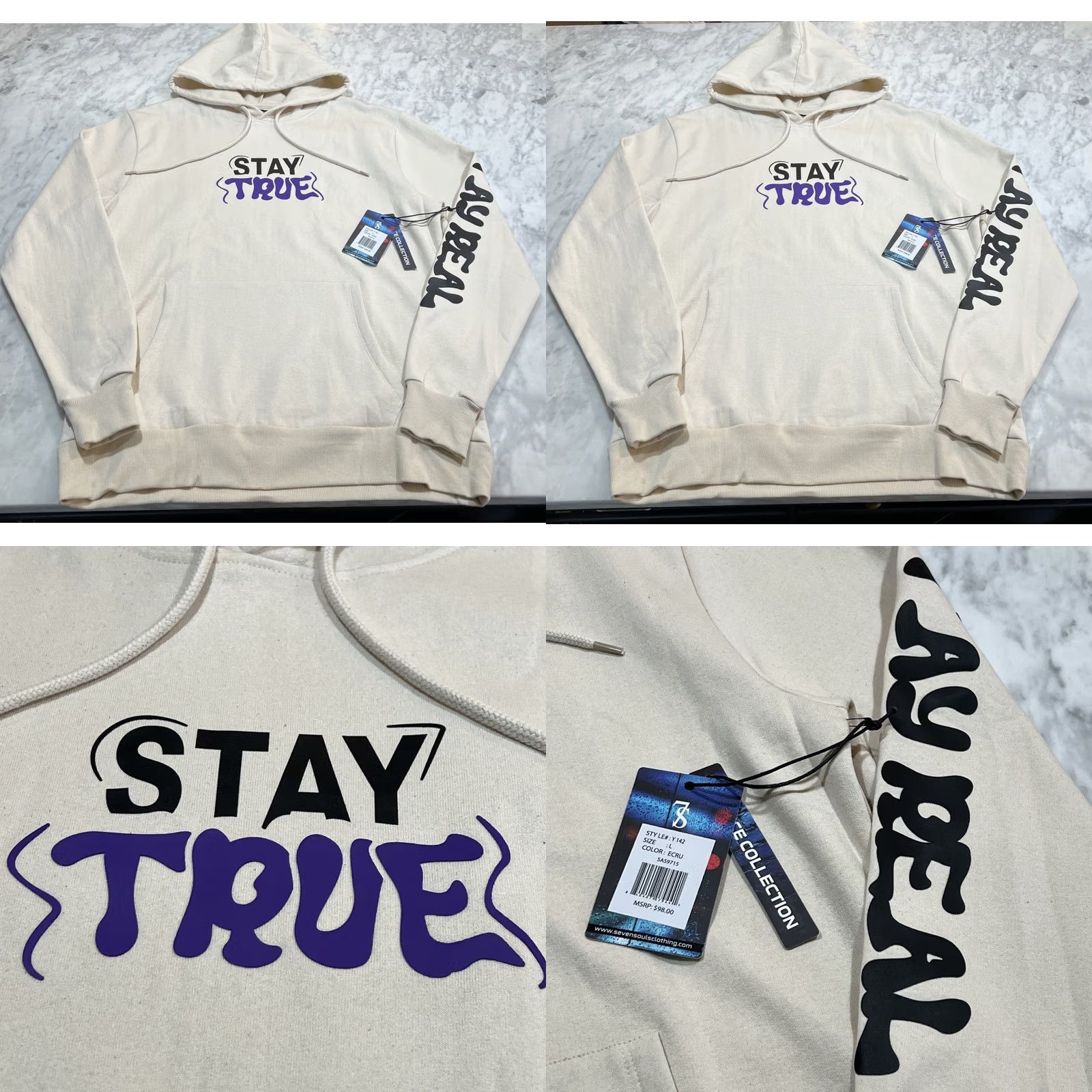 Vintage Seven Souls Hoodie Sweatshirt Men Large Beige Graphic Print Fleece Pullover Stay True Limited Edition NWT Size US L / EU 52-54 / 3 - 8 Thumbnail