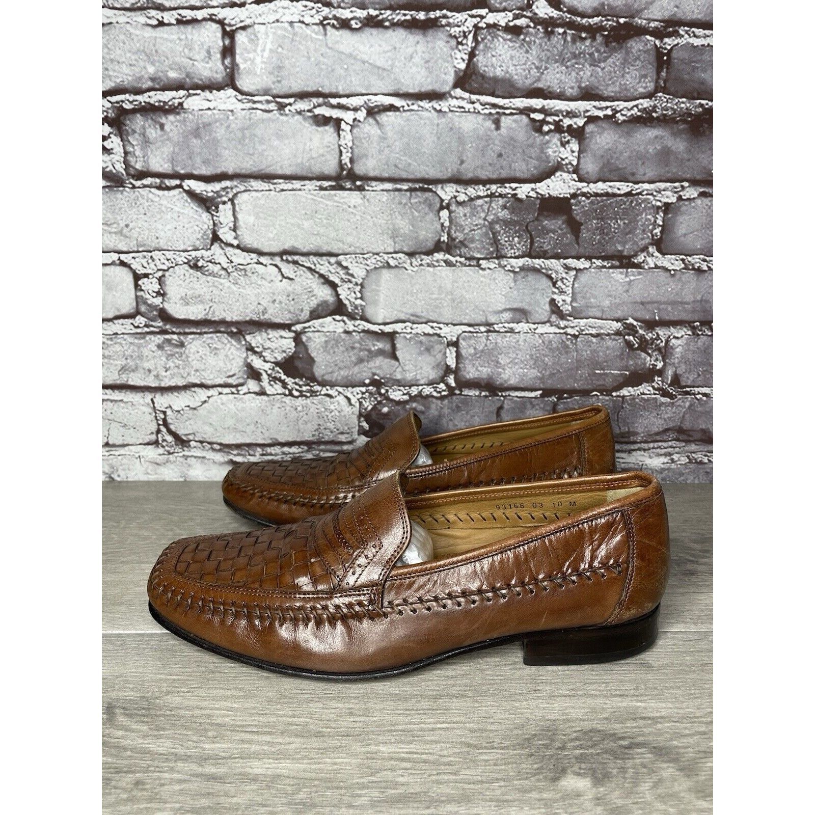 Other Brass Boot Brown Leather Basket Weave Loafers Dress Shoes Me Size US 10 / EU 43 - 16 Thumbnail