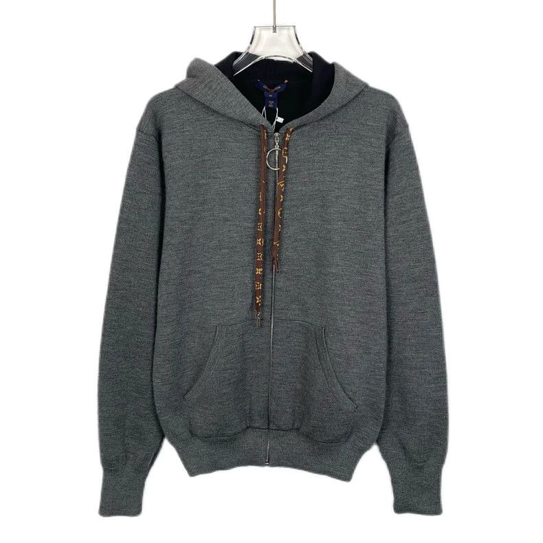 Louis Vuitton Dark grey hooded drawstring zip-up sweatshir