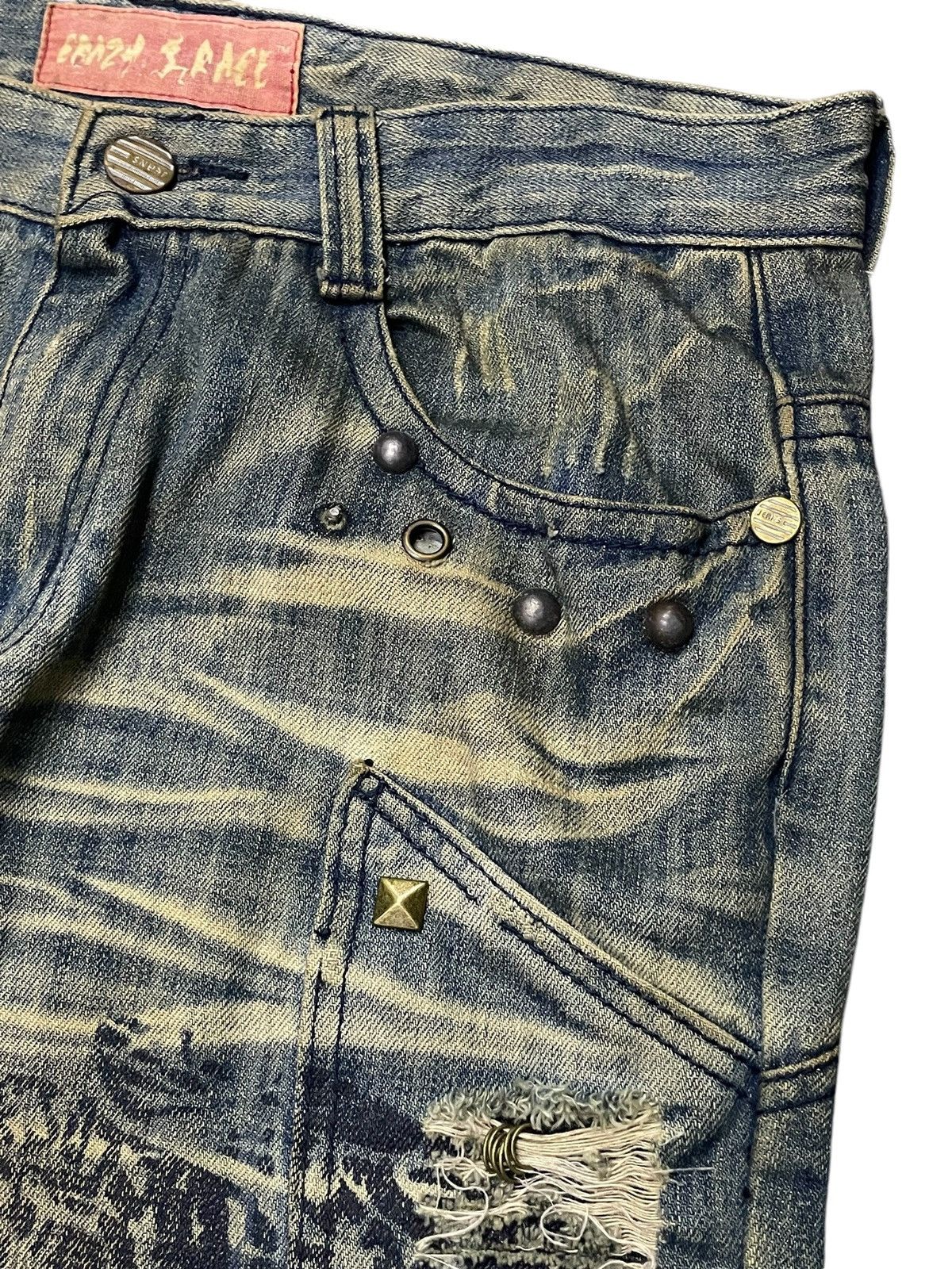 If Six Was Nine × Japanese Brand × Junya Watanabe Crazy Race Pierced & Studded Panelled Poem Mud Jeans Size US 32 / EU 48 - 6 Thumbnail