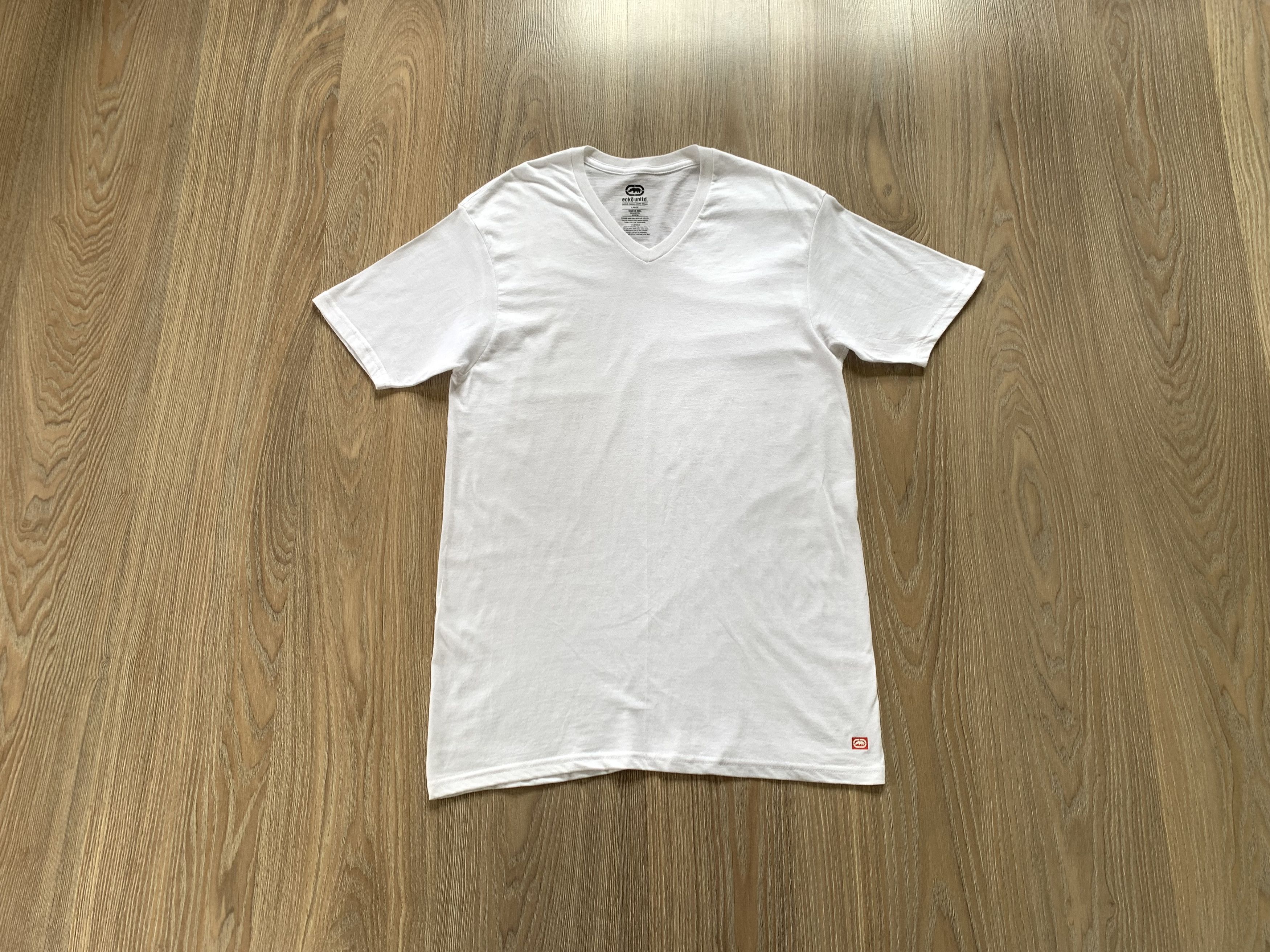 Ecko Unltd. Ecko Unltd Basic V Neck White Cotton T Shirt Size US L / EU 52-54 / 3 - 1 Thumbnail