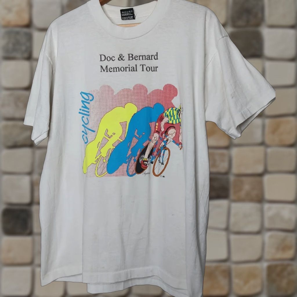Fruit Of The Loom VINTAGE Doc And Bernard Memorial Tour Road Cycling Shirt XL Bike Single Stitch White Cotton/Polyester Knit Men Crew Neck Short Sleeve Size US XL / EU 56 / 4 - 1 Thumbnail