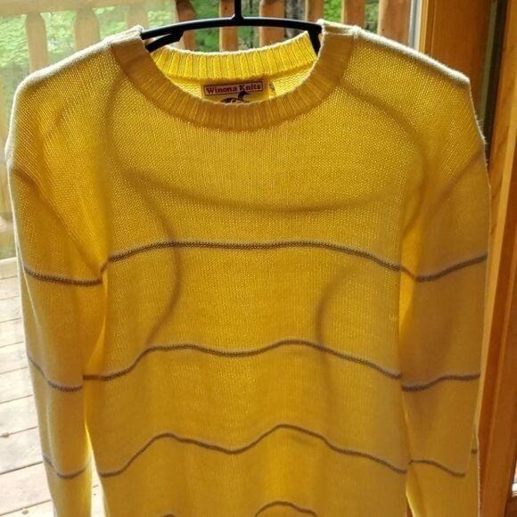 Vintage Winona Knits Sz. M Yellow w/ Accent Stripe Long Sleeve Sweat Size M / US 6-8 / IT 42-44 - 2 Thumbnail