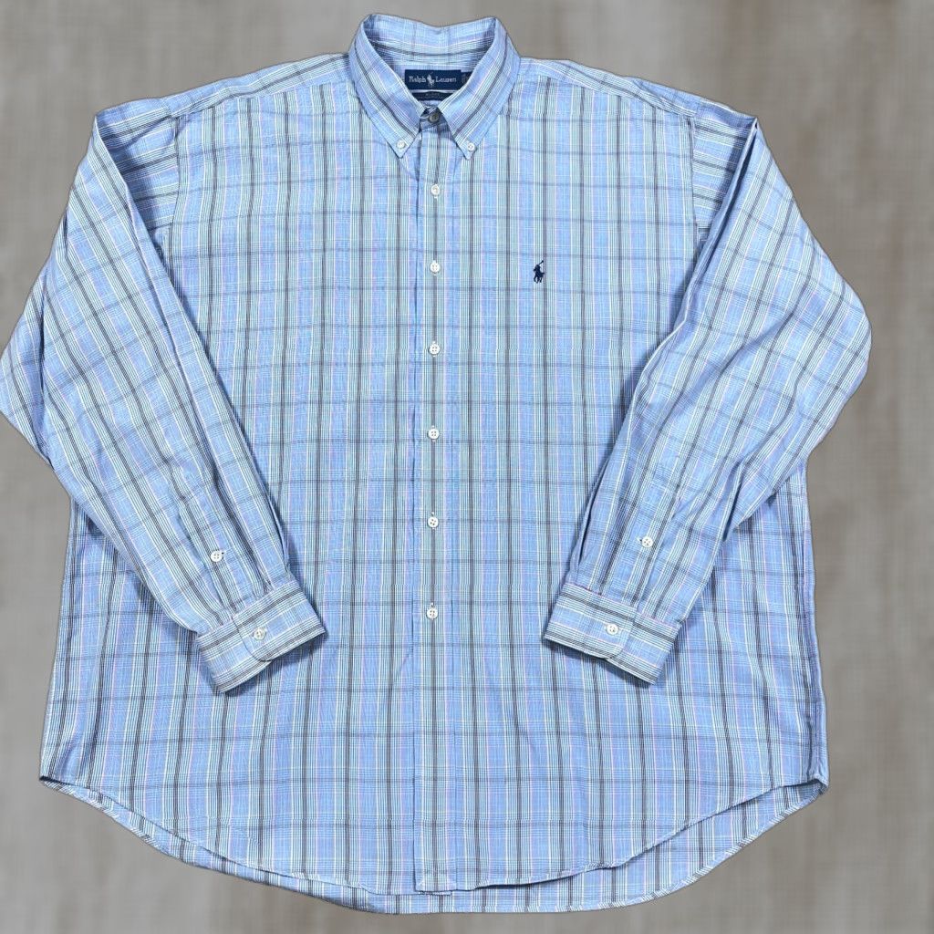 Ralph Lauren Ralph Lauren Shirt Men 2XL Blue Plaid Button-Up Blake Blake Two Ply Poplin Dress Button-Front Casual Size 48R - 1 Thumbnail