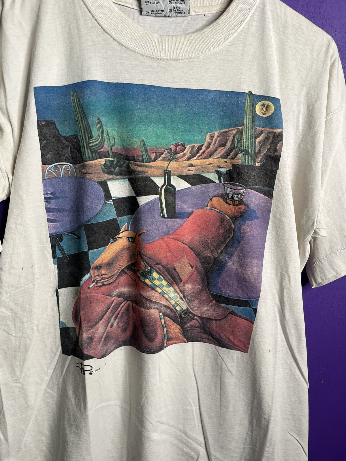 Vintage Vintage 1991 smoking dog desert art t-shirt Size US L / EU 52-54 / 3 - 3 Thumbnail