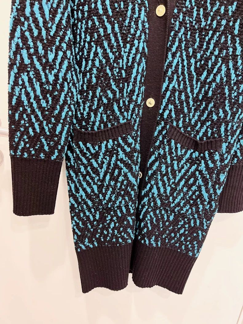 Versace Versace Blue and black patterned maxi wool cardigan jacket Size M / US 6-8 / IT 42-44 - 5 Thumbnail