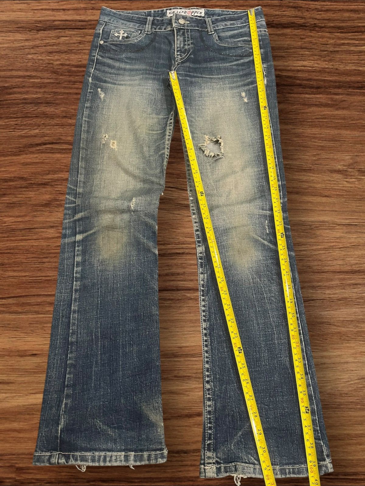 Ed Hardy ⚡️Insane⚡️Grashopper Skull Trinity Embroidered Rip Flare Jeans Size US 29 - 14 Thumbnail