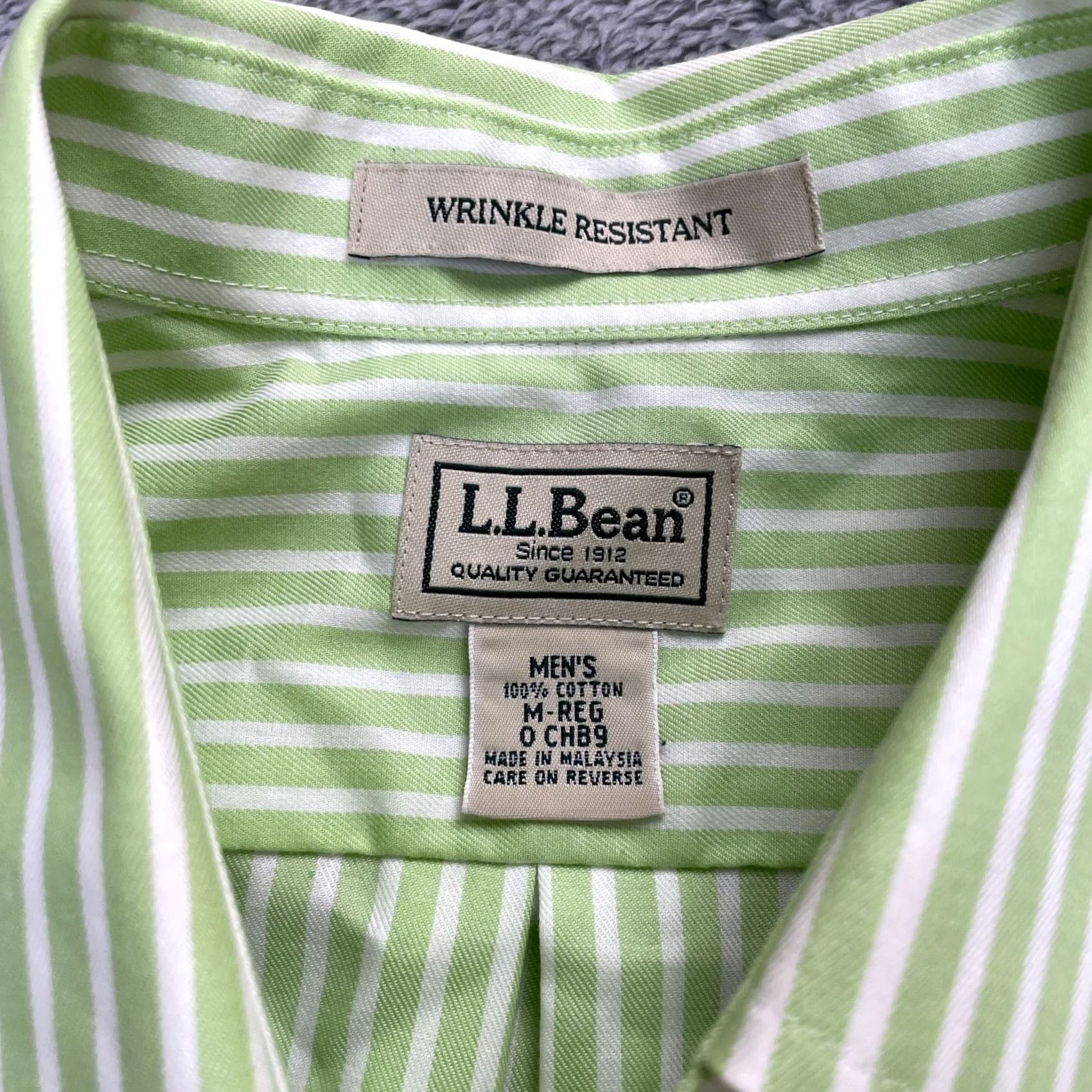 Vintage LL Bean Shirts Mens Medium Pink Green Striped Cotton Button Down Dress Size 40R - 3 Thumbnail