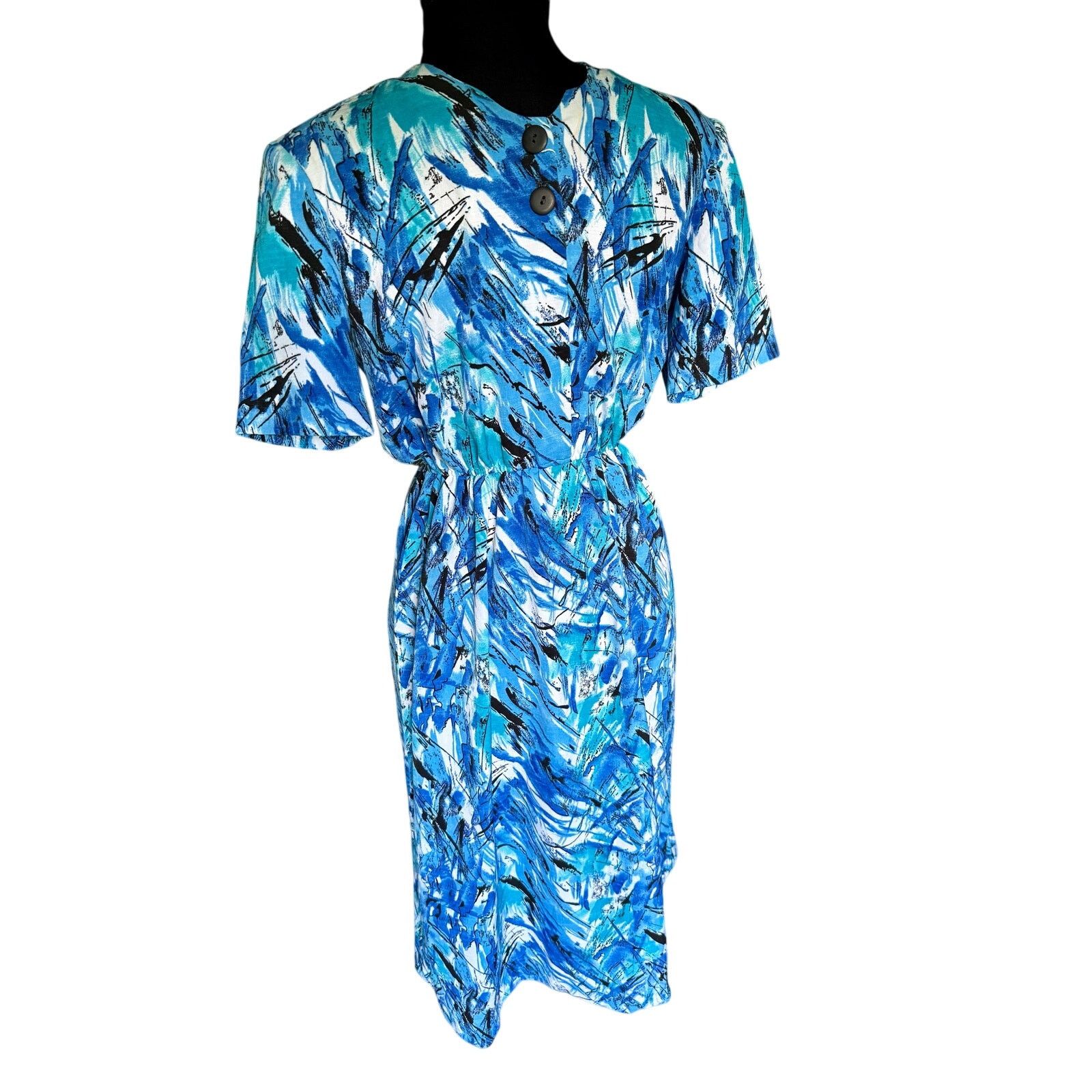 Vintage Vintage 80’s Blue Black Secretary Midi Dress Small Medium Size M / US 6-8 / IT 42-44 - 5 Thumbnail