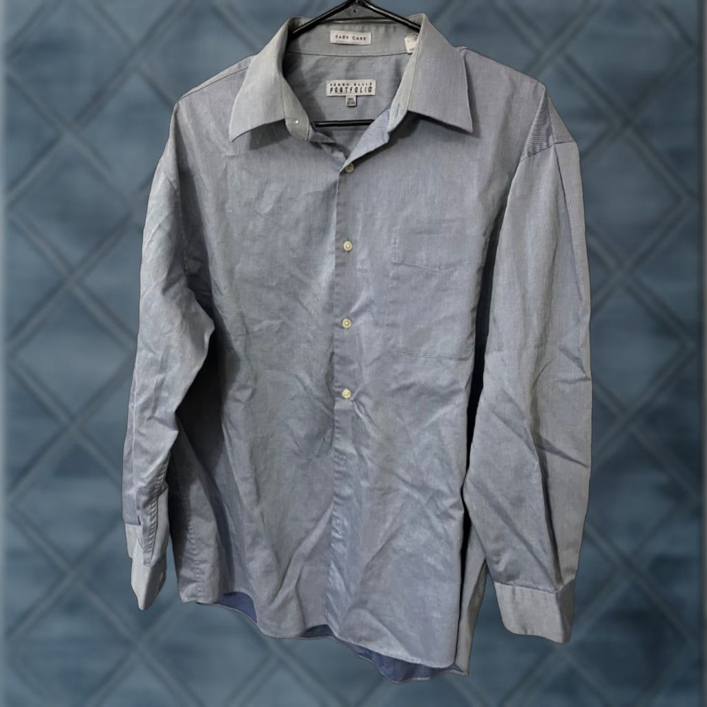 Perry Ellis VINTAGE Perry Ellis Portfolio Button-Up Shirt Men Blue 16.5 32/33 Cotton Long Sleeve Regular Size Adult Men Size US L / EU 52-54 / 3 - 1 Thumbnail
