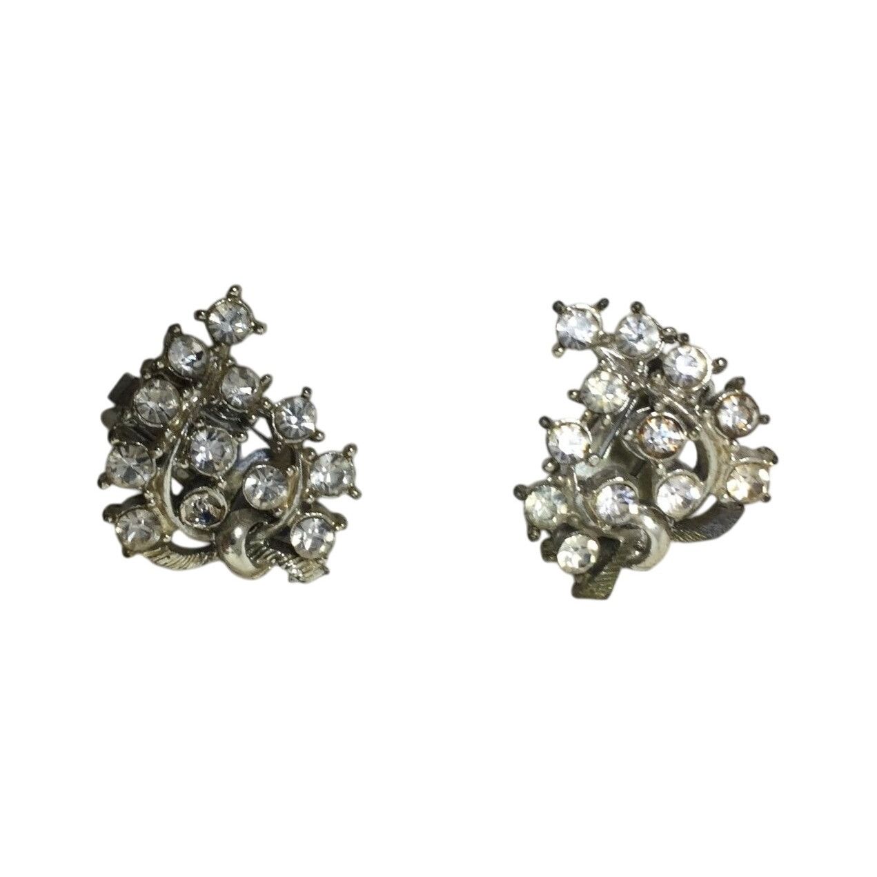 Other Women's Vintage Silver Tone Clip On Earrings with Rhinestone Size ONE SIZE - 1 Thumbnail