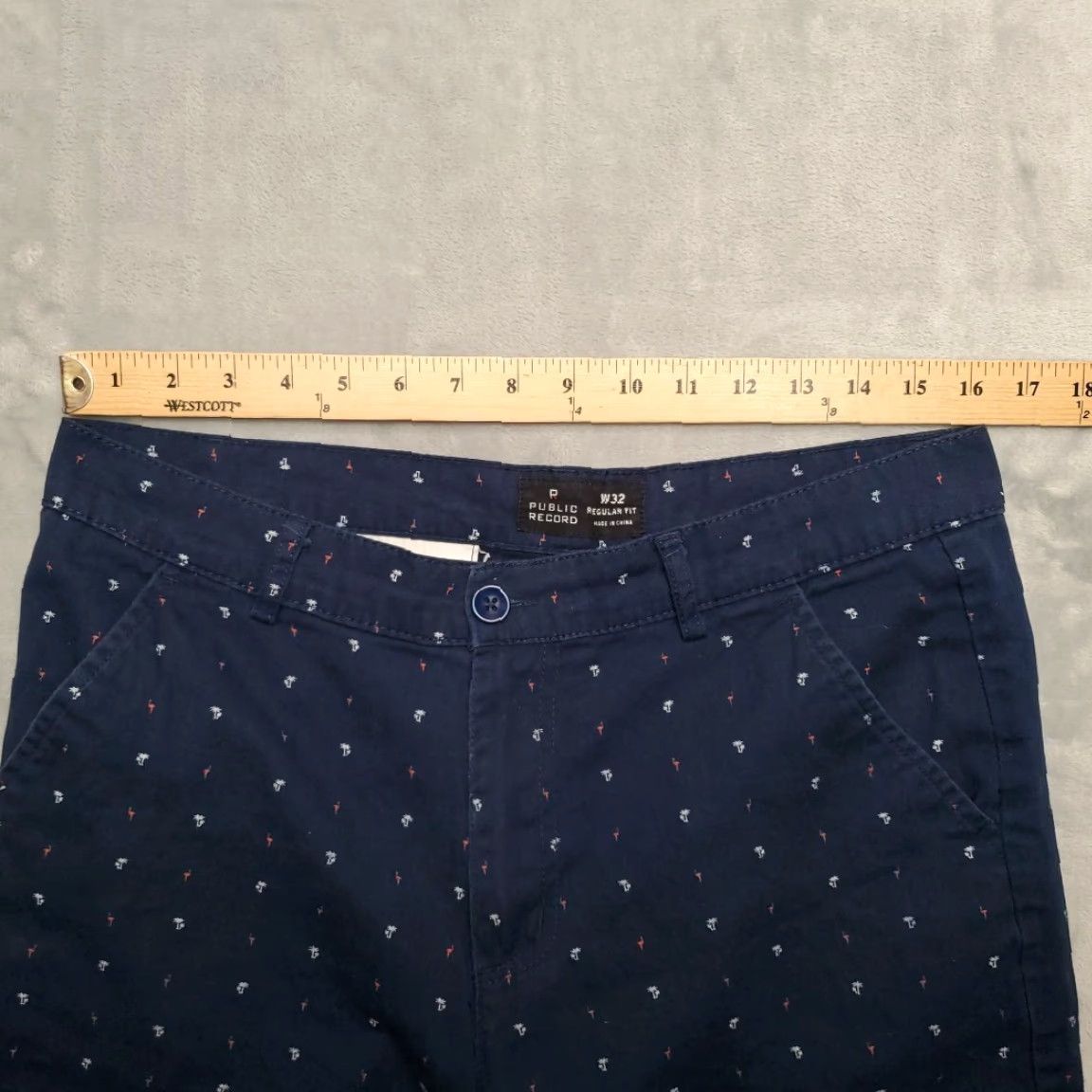 Vintage Public Record Shorts Mens32 Navy Flamingo Palm Flat Front Chino 100% Cotton Golf Size US 32 / EU 48 - 4 Thumbnail