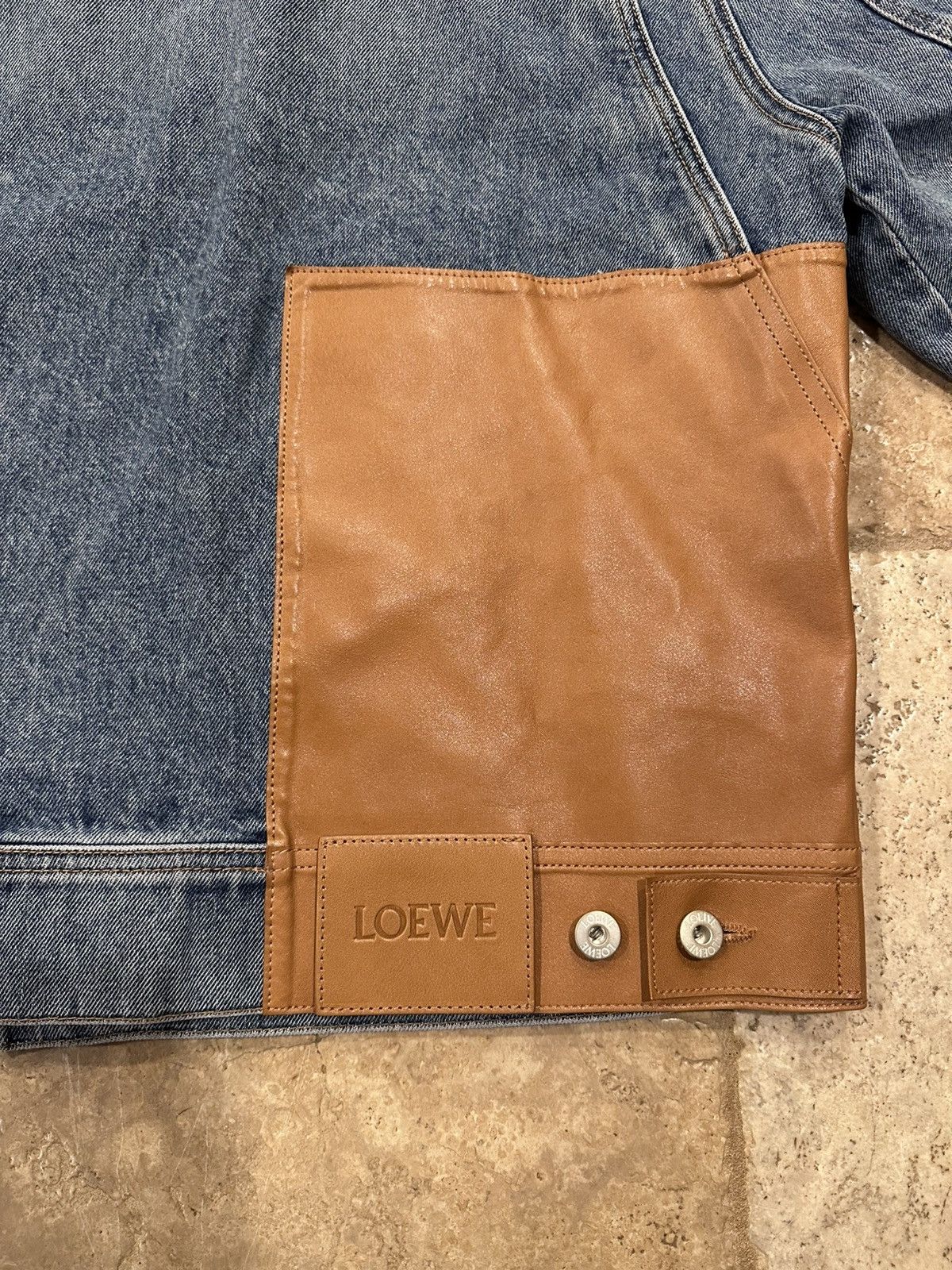 Loewe Loewe Leather Panelled Patch Logo Blue Denim Jacket Size US L / EU 52-54 / 3 - 12 Thumbnail