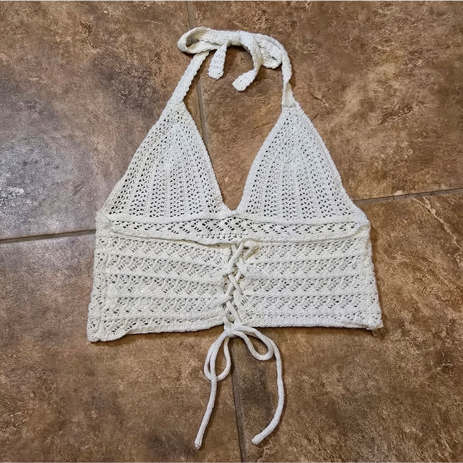 Other White Open Knit | ROMWE | Cropped Halter Size M / US 6-8 / IT 42-44 - 2 Thumbnail