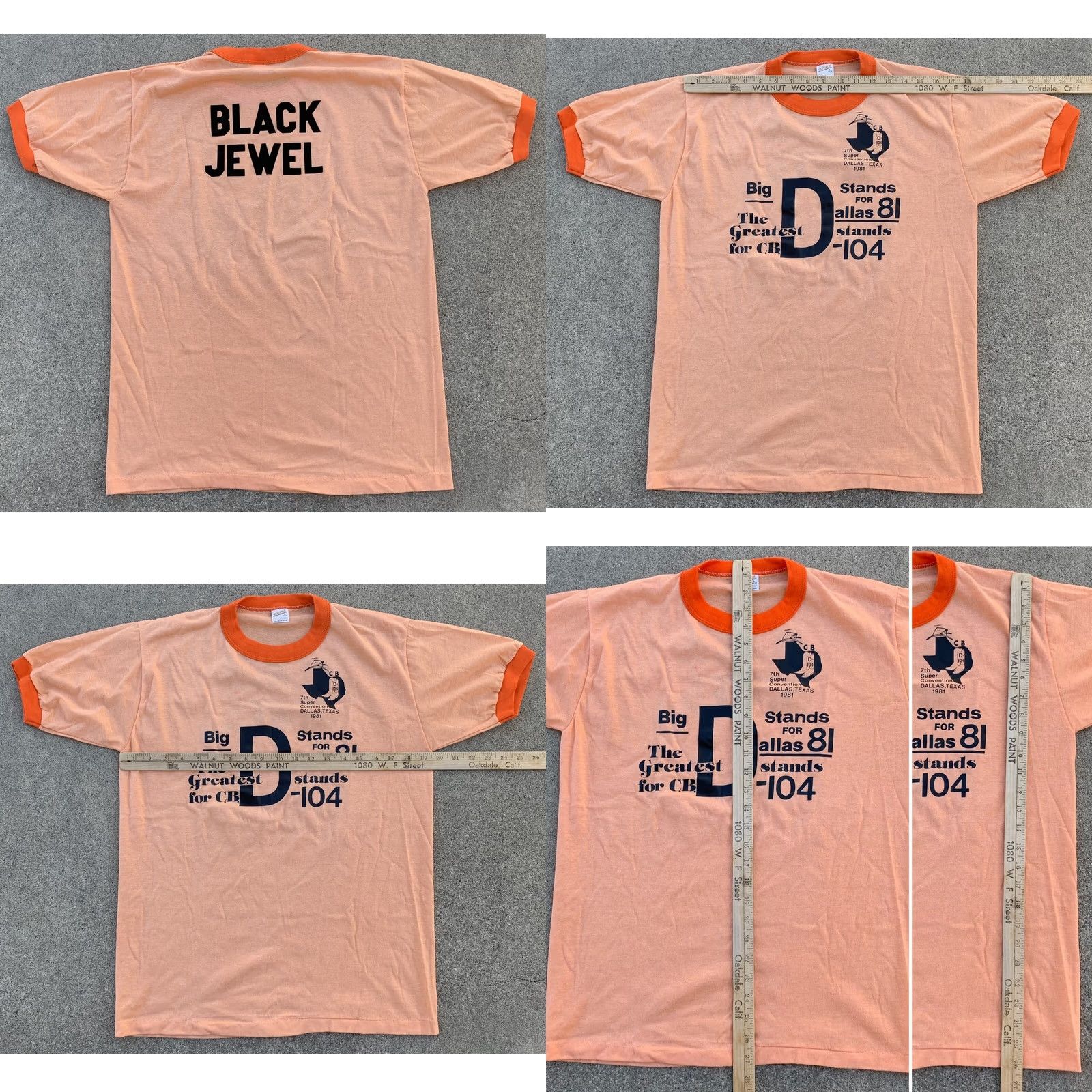 Vintage VINTAGE CB radio T-Shirt Big D Super Convention Dallas Texas 1981 Ringer Tee L Orange Men's Shirt 1980s 80s Cowboys Boys Girls Mens Womens Size US L / EU 52-54 / 3 - 8 Thumbnail