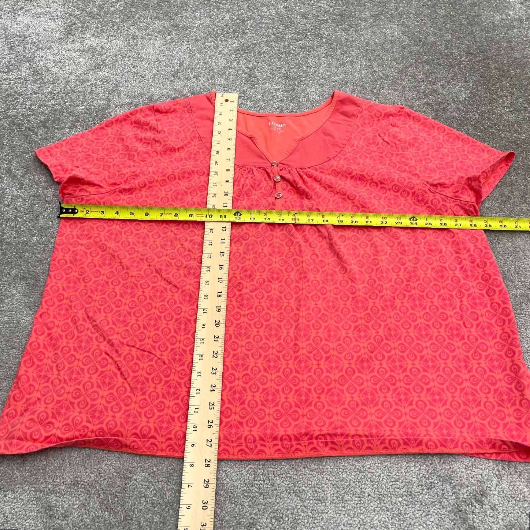 Vintage Liz & Me Plus Size Blouse 26/28W Orange Geometric Short Sleeve Casual Top Womens Size 4XL / US 24-26 - 7 Thumbnail
