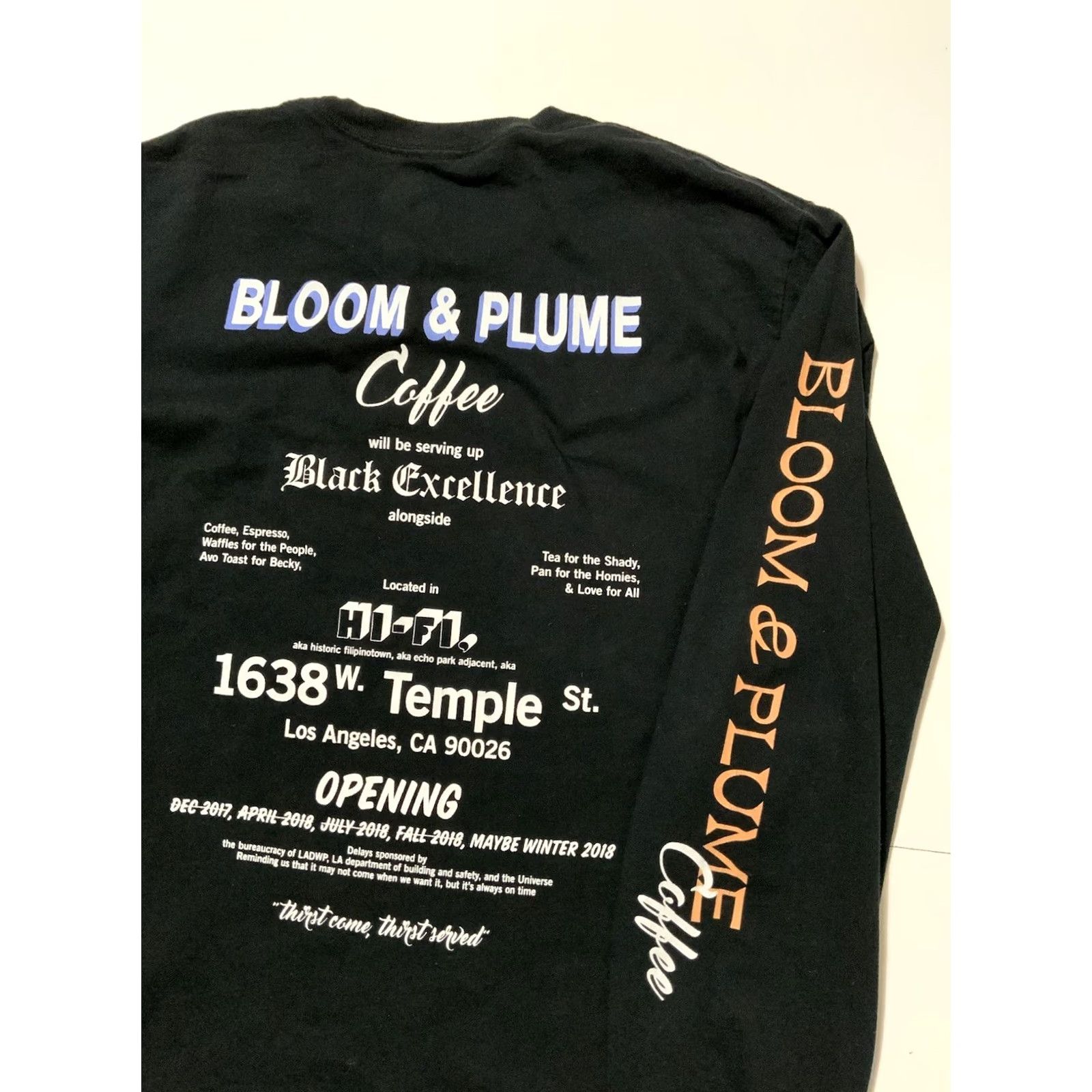 Vintage Bloom & Plume Coffee Black Excellence Los Angeles Opening L/S Crew T-Shirt Sz. L Mens Black Crew Neck T-Shirt Size US L / EU 52-54 / 3 - 3 Thumbnail