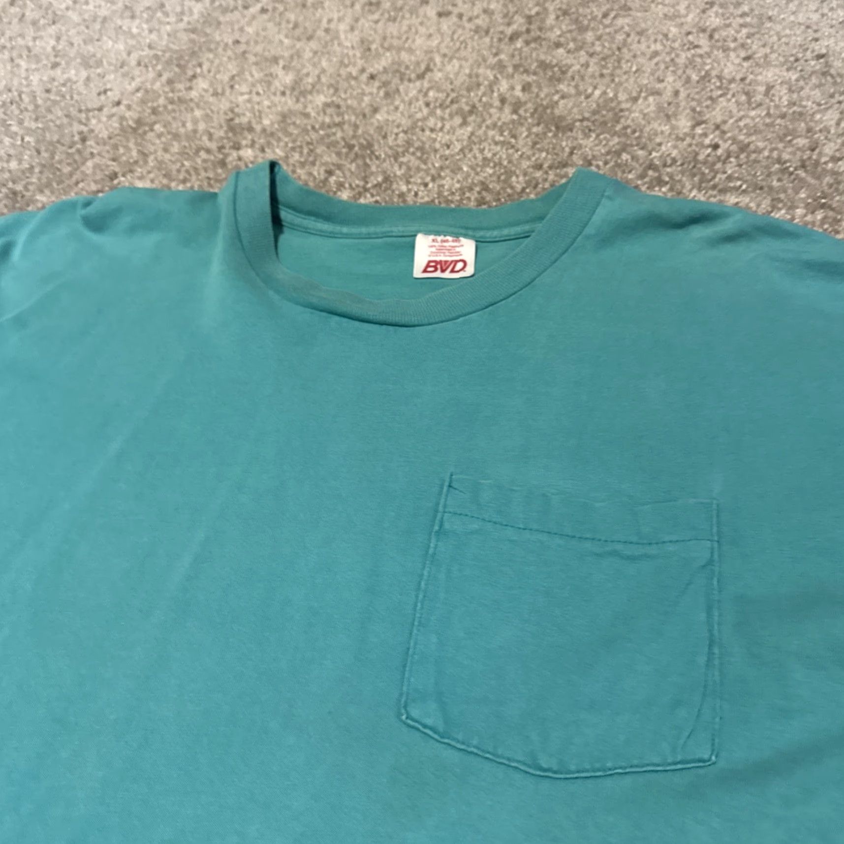 Essentials VINTAGE BVD Front Pocket Teal Blue Blank Essential T-Shirt XL 80s 90s Size US L / EU 52-54 / 3 - 3 Thumbnail
