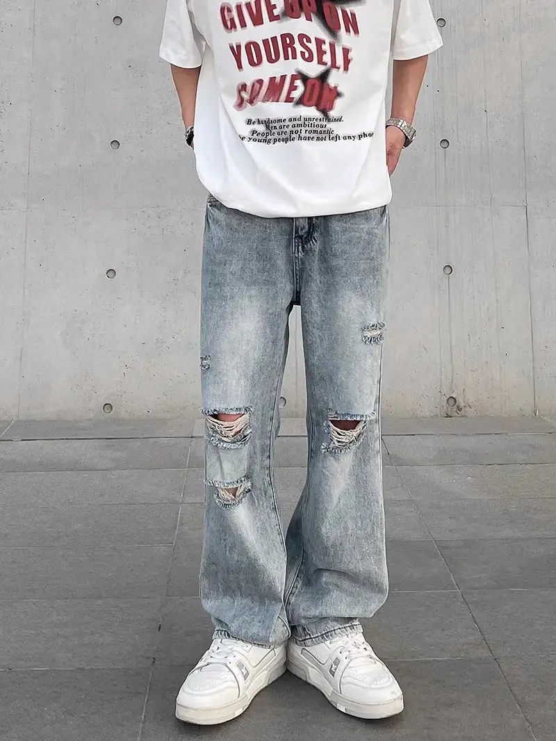 Japanese Brand Retro washed loose distressed jeans Size US 32 / EU 48 - 6 Thumbnail