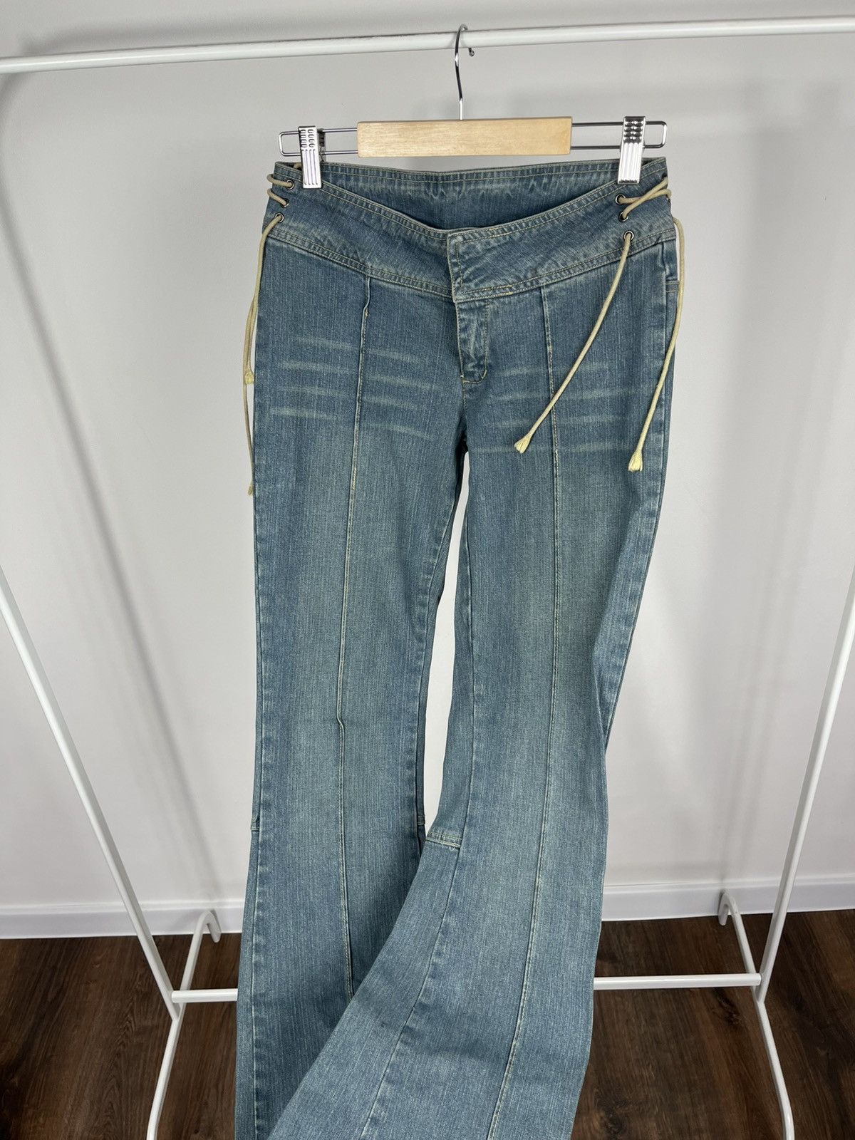 Other Womens Y2K Flare Jeans Low Rise Lace Up Denim Pants Size 27" / US 4 / IT 40 - 7 Thumbnail
