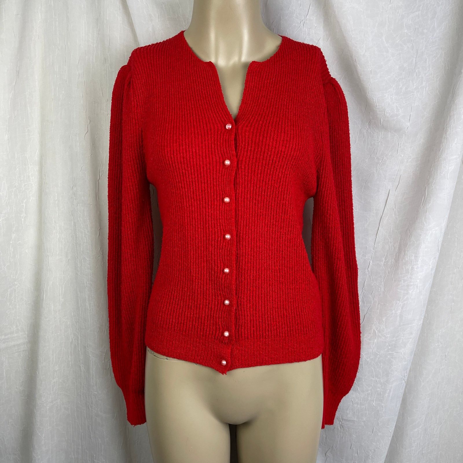 Vintage VTG 90’s Petites Just For You Red Cardigan Cozy Knit Sweater Size S / US 4 / IT 40 - 4 Thumbnail