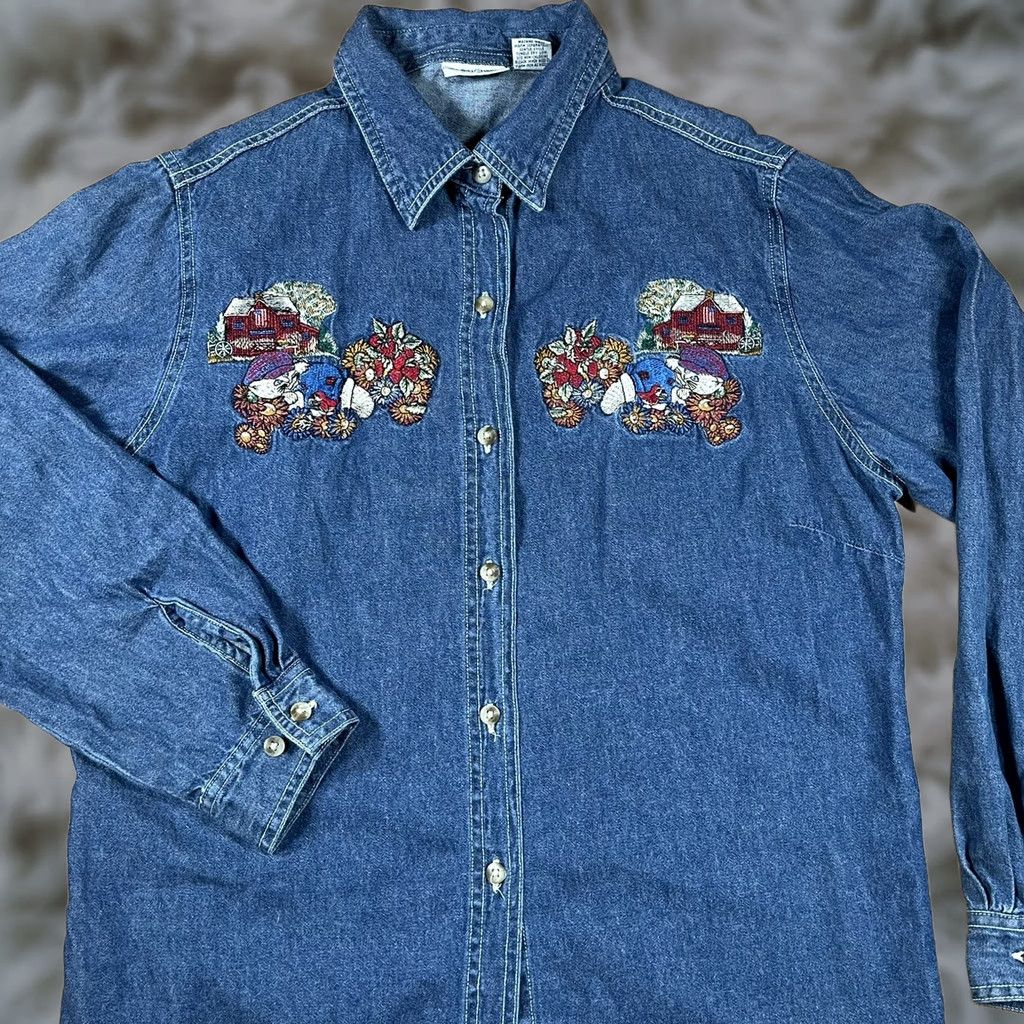 Denime Cabin Creek Womens Shirt Denim Button-Up Blue Long Sleeve Petite Size L Size L / US 10 / IT 46 - 1 Thumbnail