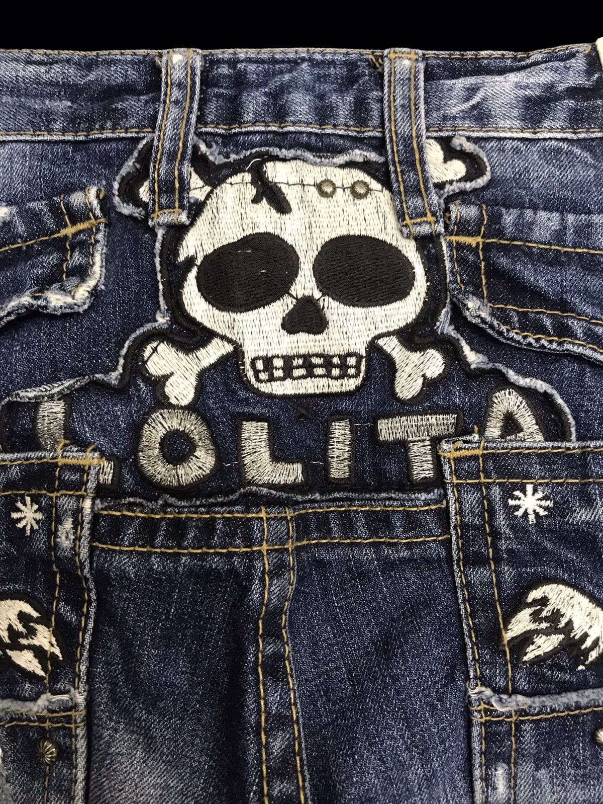 Seditionaries 💥VERY RARE💥LOLITA FLYING SKULL EMBROIDERY DENIM F384 Size US 31 - 11 Thumbnail