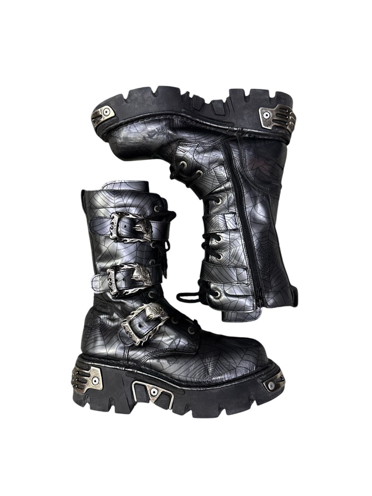 New Rock NEW ROCK REACTOR SPIDERWEB SKULL PATTERN 9 EYES BOOTS Size US 6 / EU 39 - 3 Thumbnail