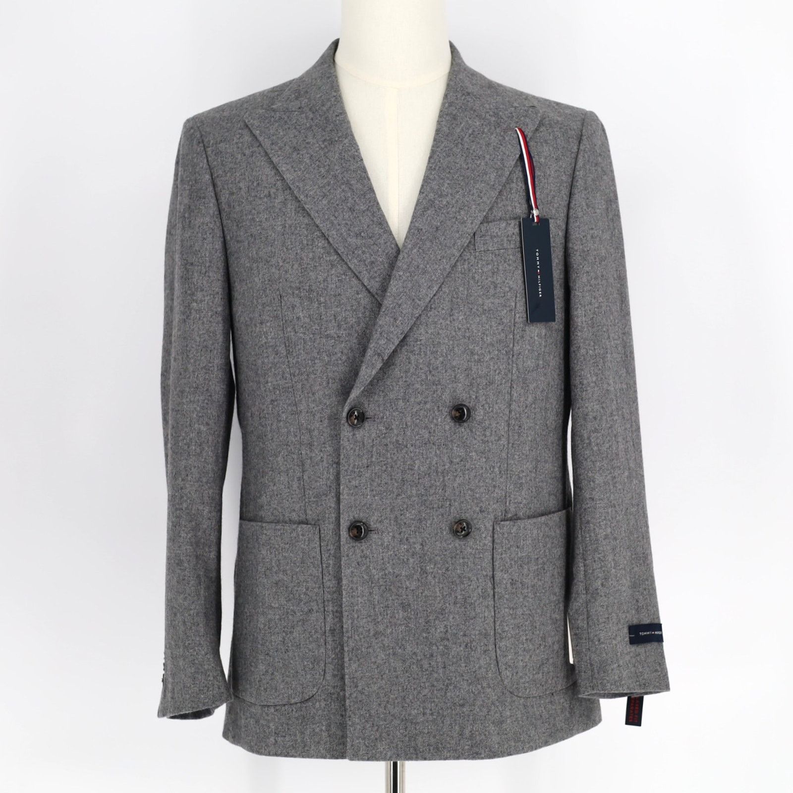 Tommy Hilfiger Tommy Hilfiger Men's Grey Wool Double-Breasted Jacket 40L Size 40L - 2 Thumbnail