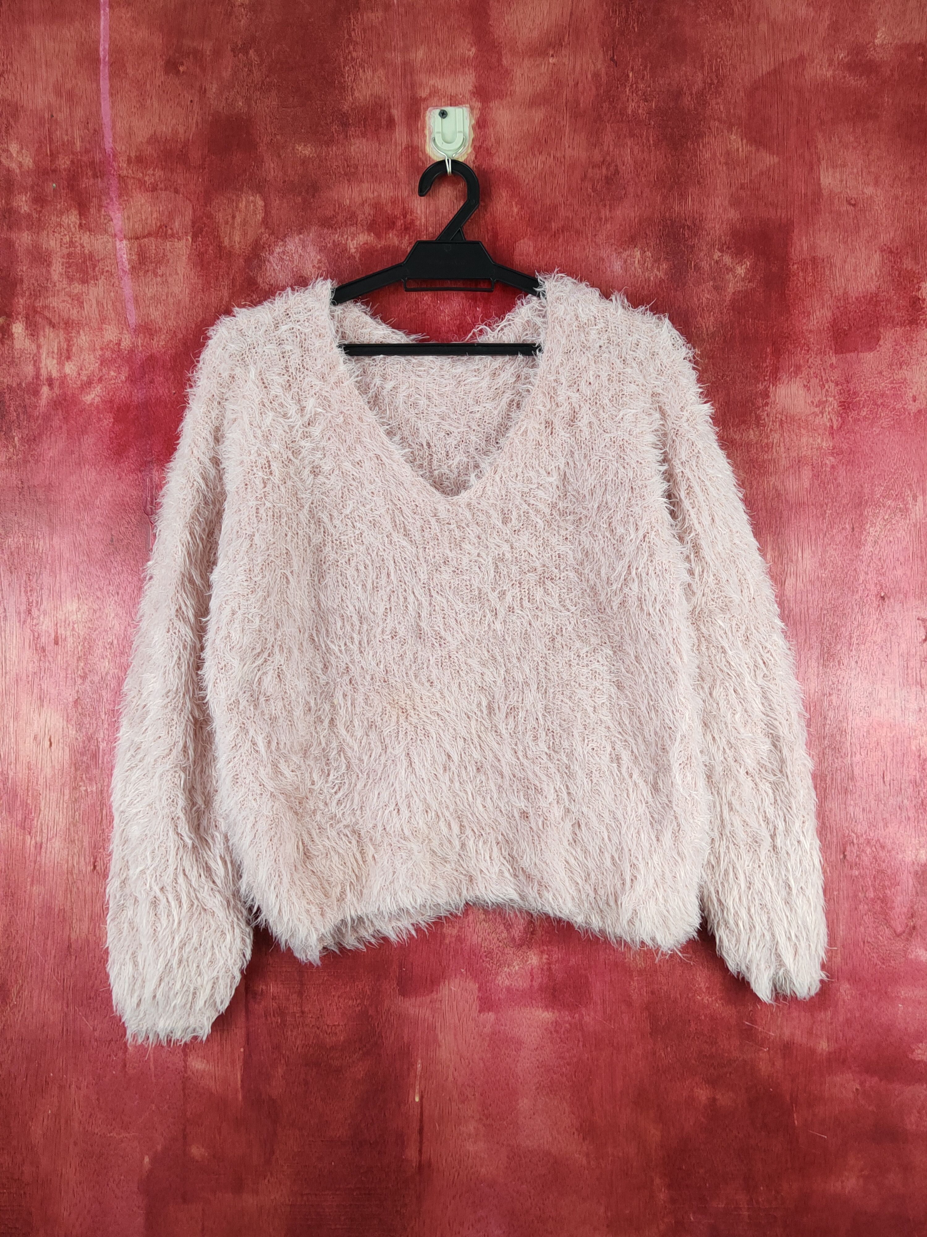 image of Aran Isles Knitwear x Vintage Pink Shag Shaggy Fur Mohair Knitwear S2031 in Soft Pink, Women's (Siz