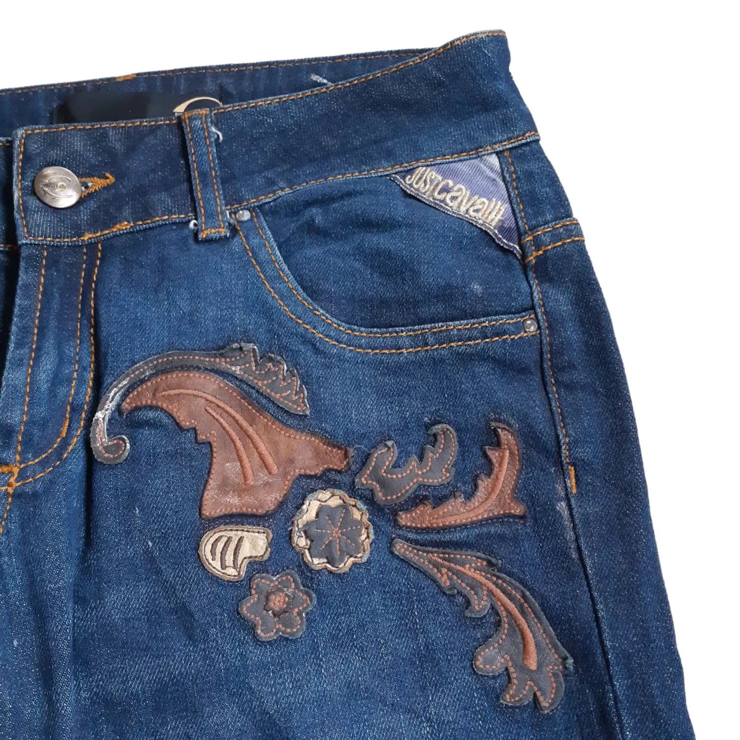 Roberto Cavalli Roberto Cavalli Just Cavalli Leather Patch Jeans Pants Size 28" / US 6 / IT 42 - 4 Thumbnail