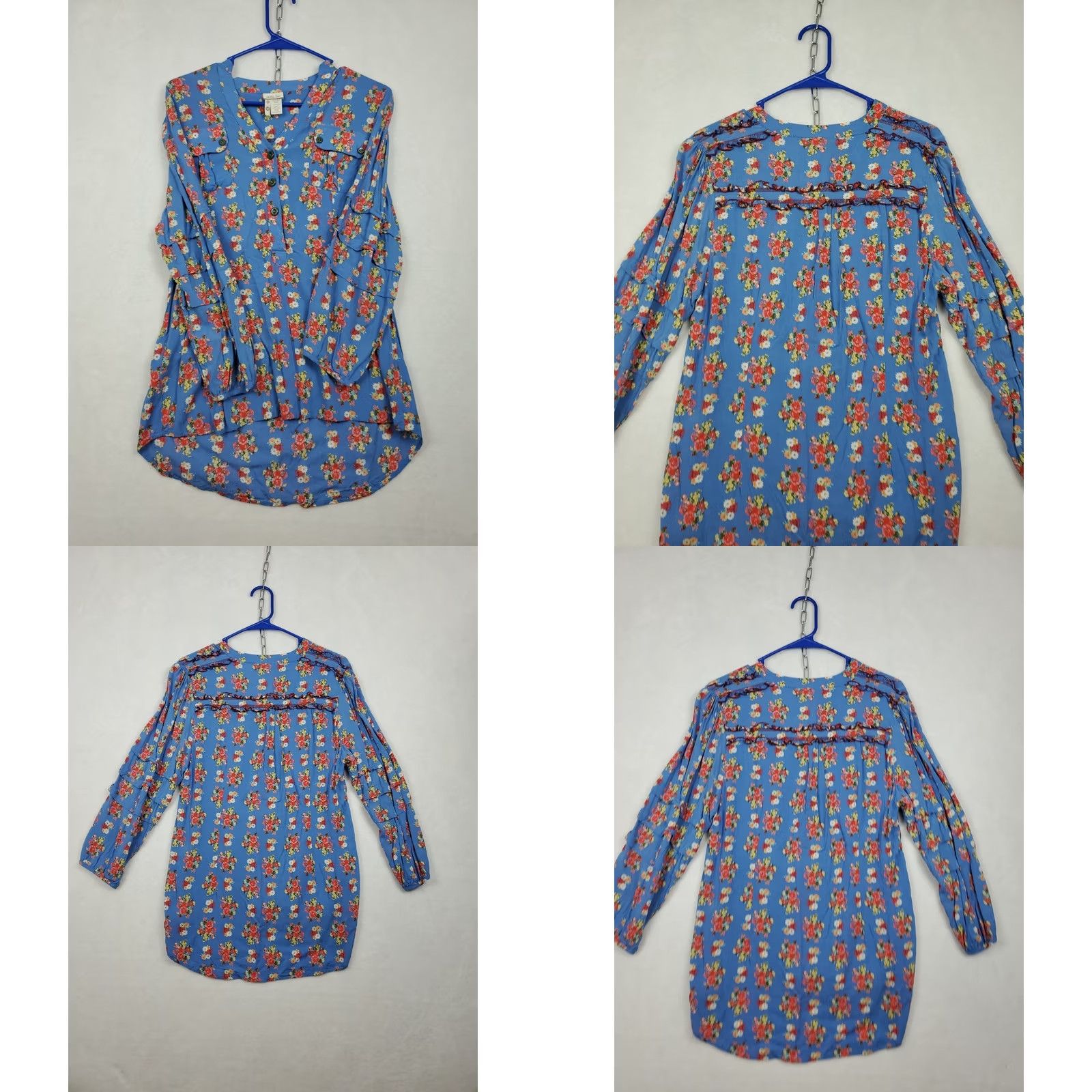 Vintage Matilda Jane Blue Floral 3/4 Sleeve Ruffle Boho Womens Top Blouse Tunic V-Neck Button 3/4 Sleeve Rayon Regular M Beige? Blue? Size M / US 6-8 / IT 42-44 - 9 Thumbnail