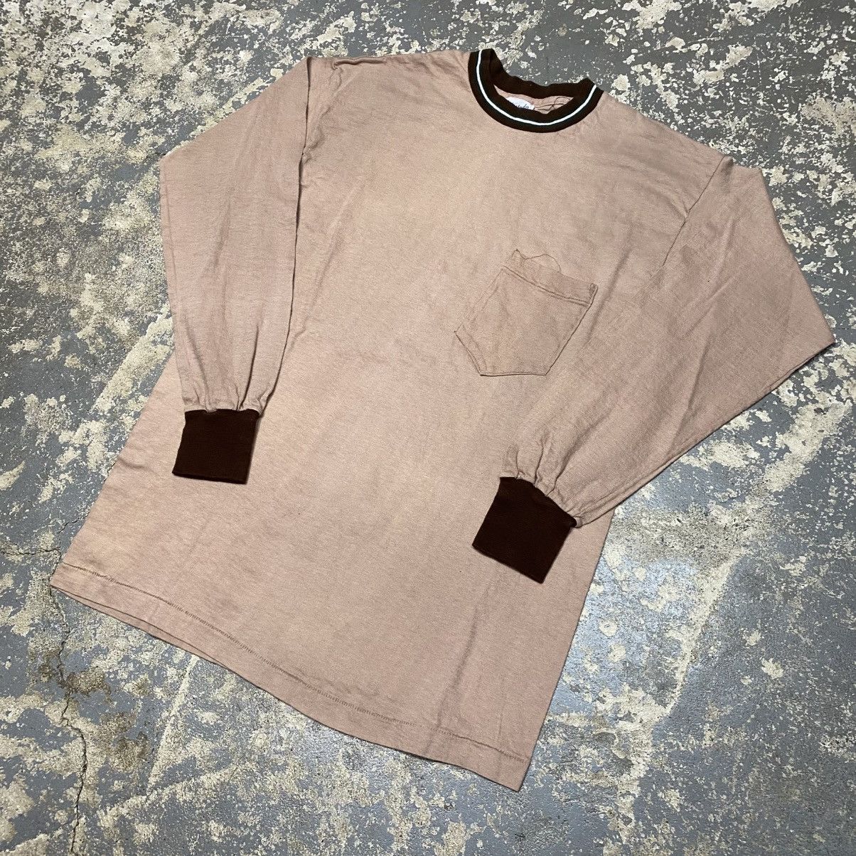 Unsound Rags × Vintage True Vintage Tan USA Blank Pocket Long Sleeve Tshirt Size US M / EU 48-50 / 2 - 2 Thumbnail