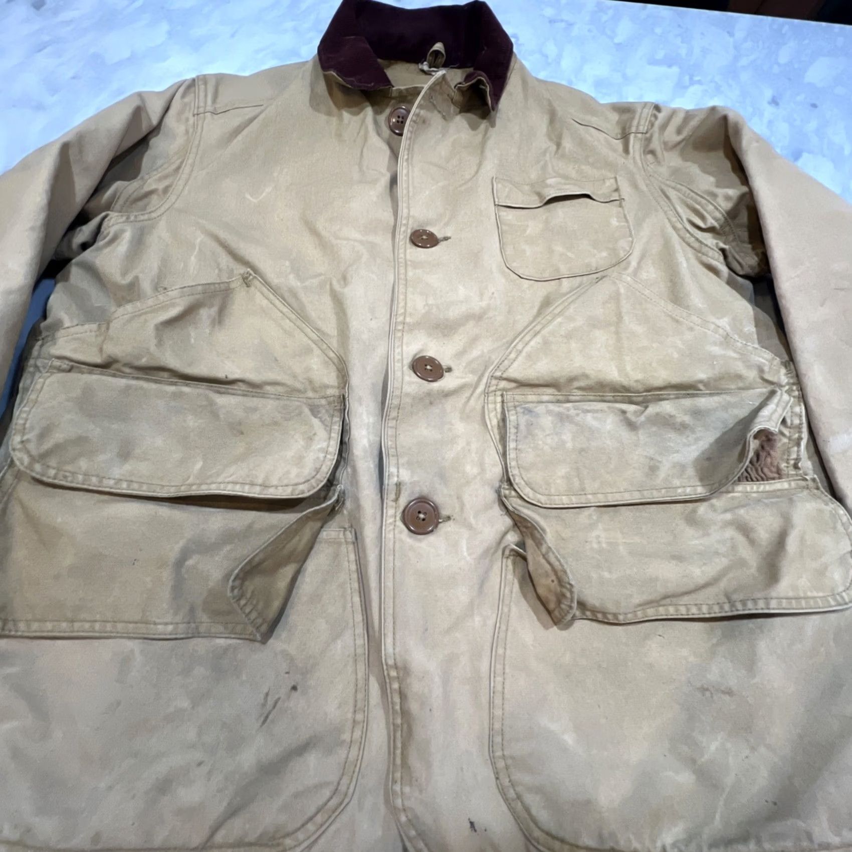 Thrasher VINTAGE JC Higgins Jacket 44 Tan Canvas Hunting Men Corduroy Collar Thrashed Size US S / EU 44-46 / 1 - 3 Thumbnail