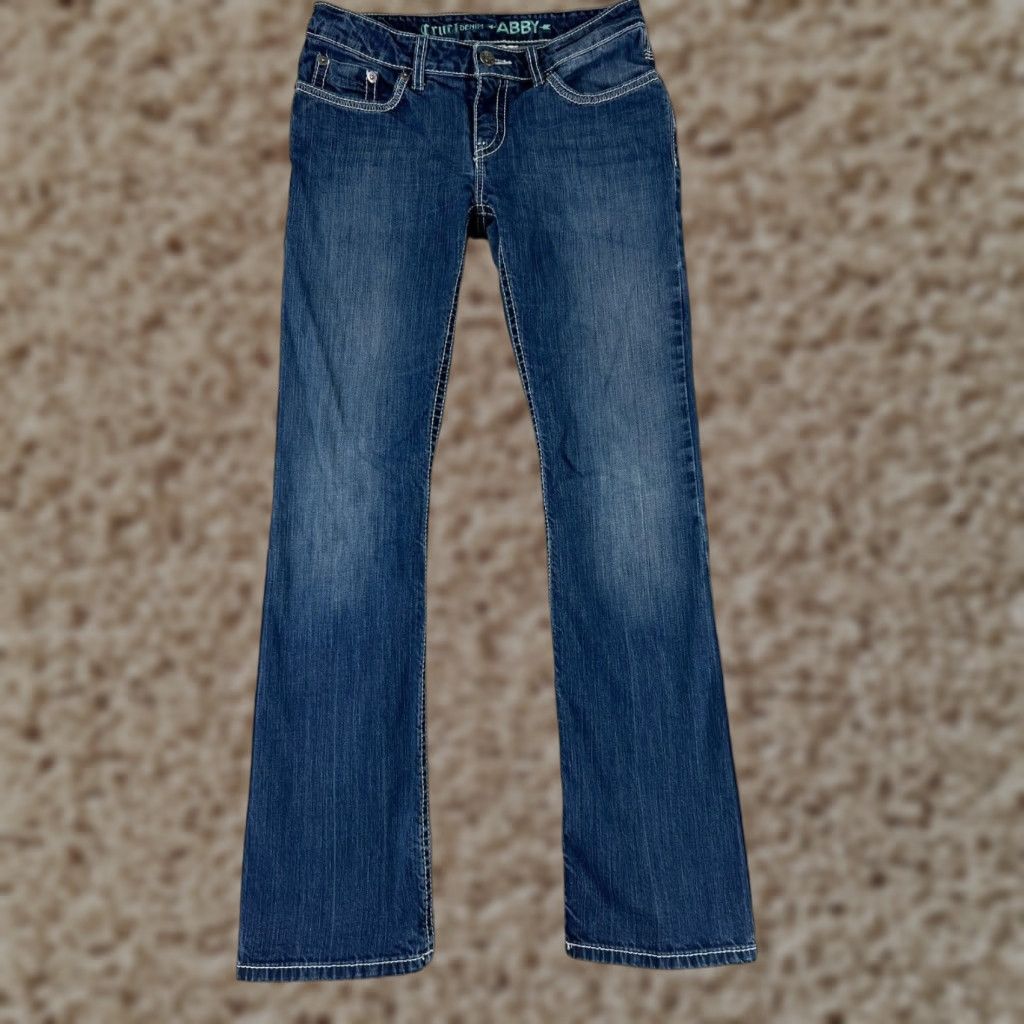 Denime Cruel Denim Jeans Bootcut Cruel Pants Womens 7 Blue Denim 29x32 Low Rise Embroidered Aztec 90s? No, but keep. Size 28" / US 6 / IT 42 - 1 Thumbnail