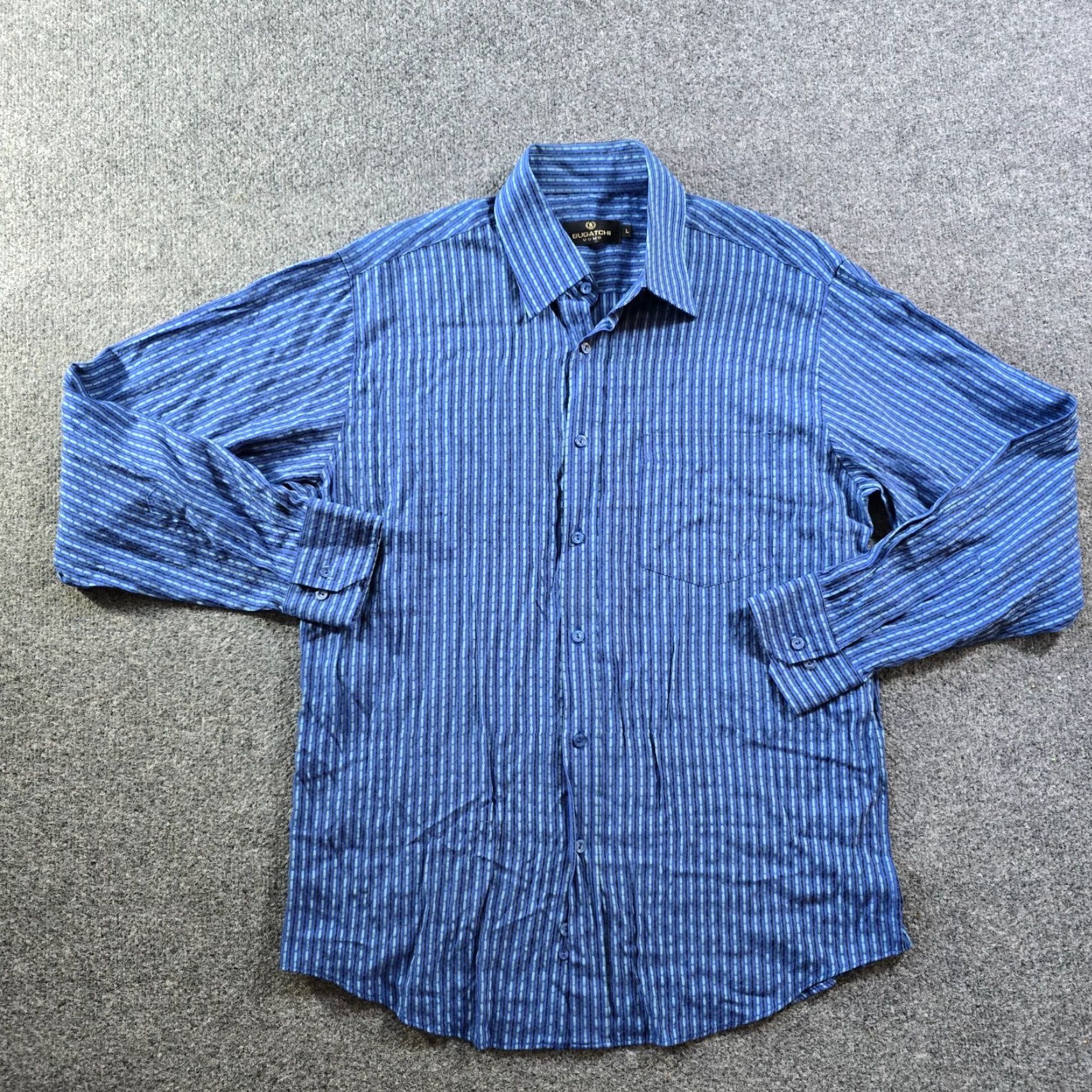 BUGATCHI VINTAGE Bugatchi Uomo Shirt Mens Large Blue Striped Textured Long Sleeve Career Casual Size US L / EU 52-54 / 3 - 2 Thumbnail