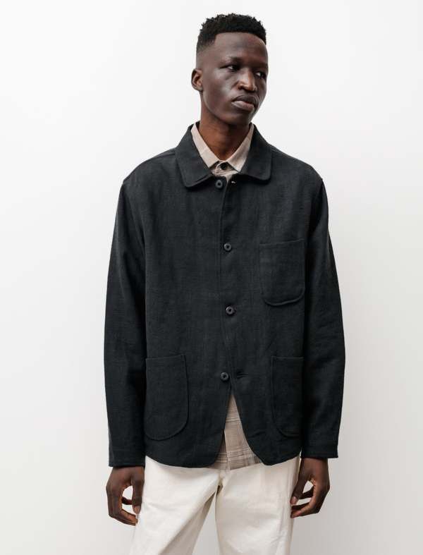 Evan Kinori Black three pocket butcher linen jacket Size US L / EU 52-54 / 3 - 1 Thumbnail