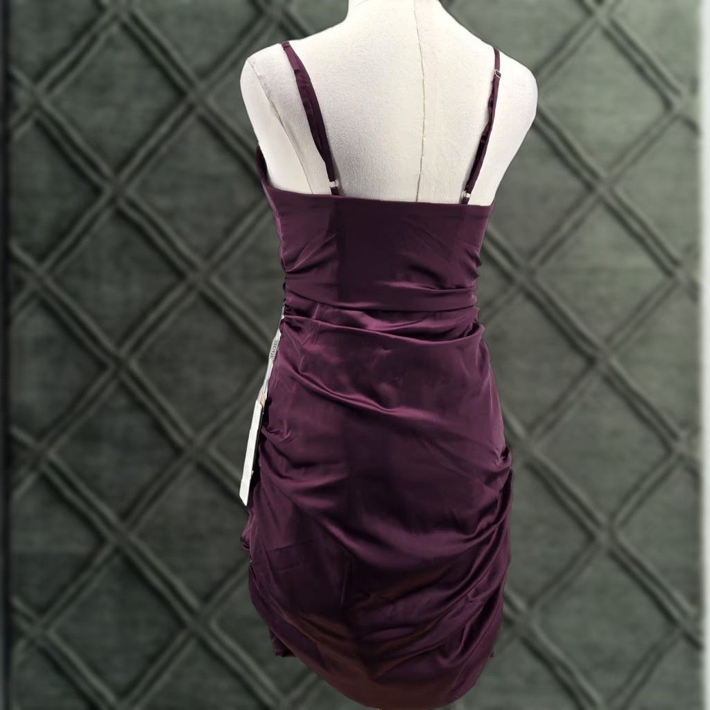 Vintage STACEES Dress Womens 4 Purple Slip Dress Short Satin Ruched Wedding Party Size 27" / US 4 / IT 40 - 1 Thumbnail