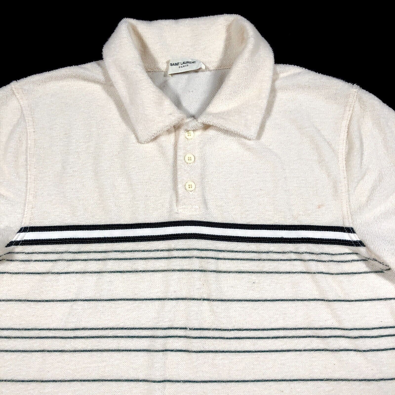 Saint Laurent Paris × Yves Saint Laurent Saint Laurent Striped Cotton Terry Polo Shirt Size Medium M Size US M / EU 48-50 / 2 - 2 Thumbnail