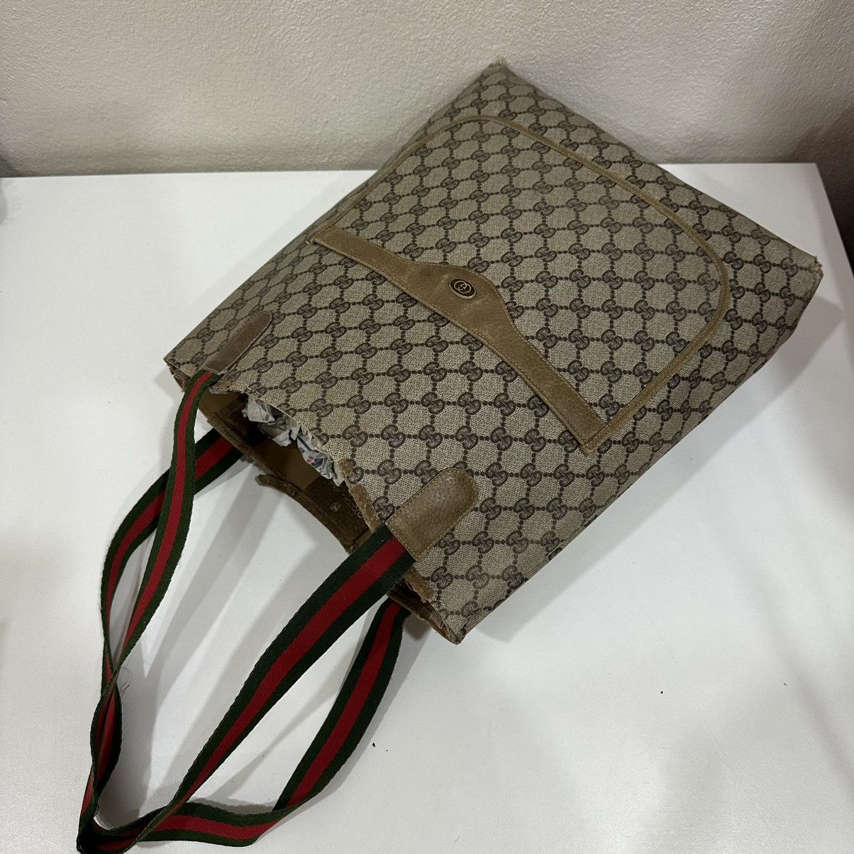 Gucci VINTAGE GUCCI GG MONOGRAM SHERRY LINE TOTE BAG 34 Size ONE SIZE - 14 Thumbnail