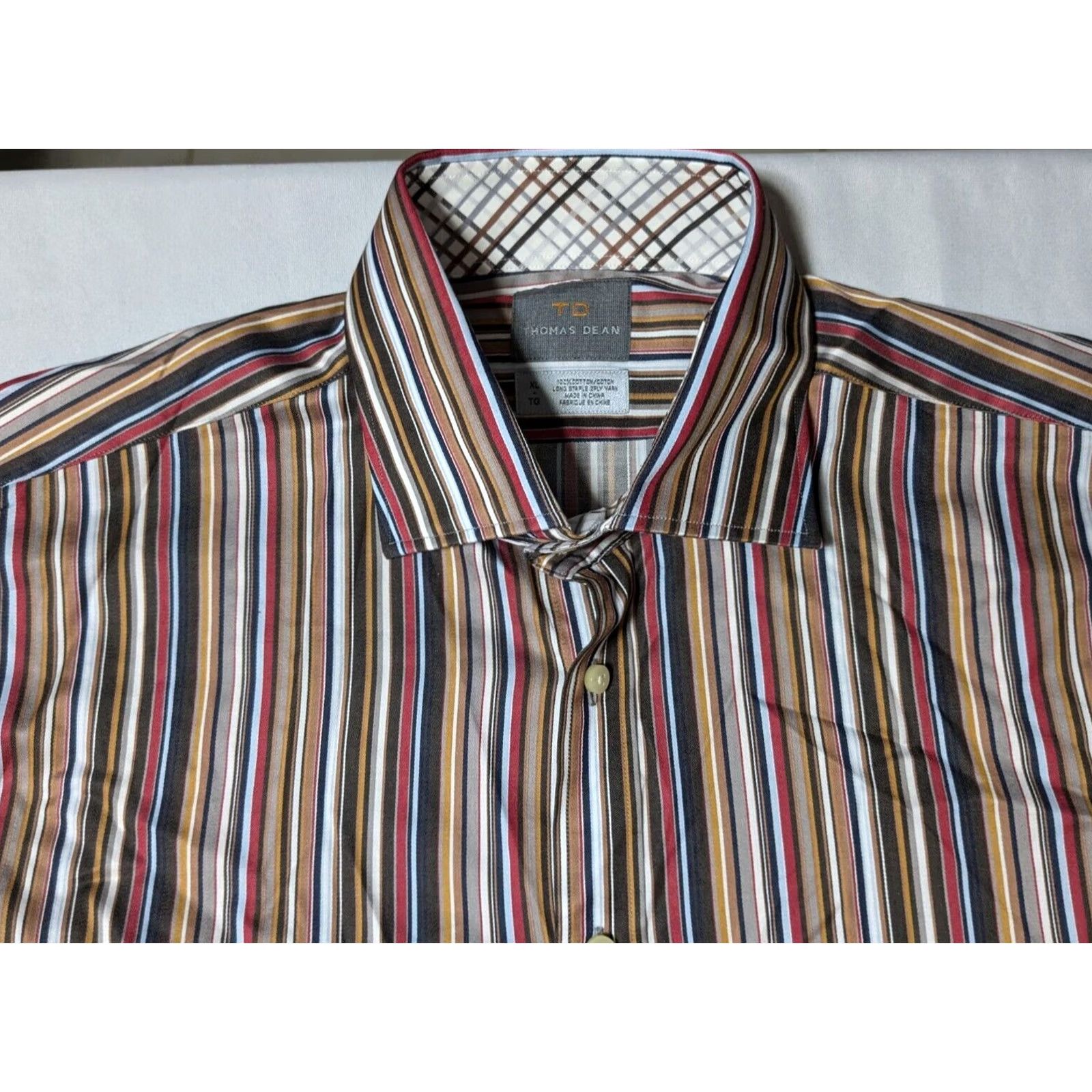 Vintage TD THOMAS DEAN Men Dress Shirt XL Brown Striped Button-Up Cotton NEW Size 46R - 6 Thumbnail