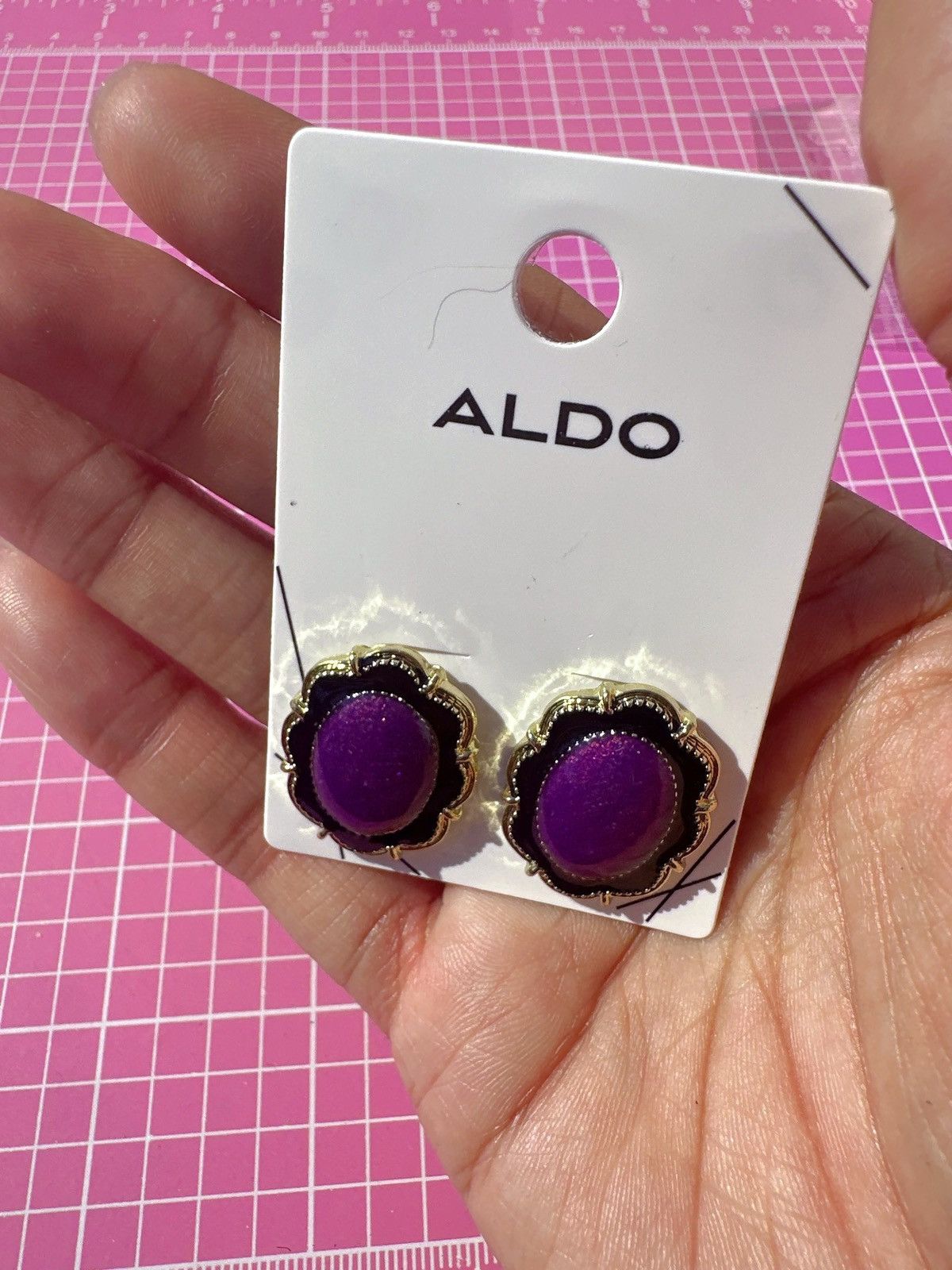 Designer ALDO reflective Purple Earrings gold tone studs Size ONE SIZE - 4 Thumbnail