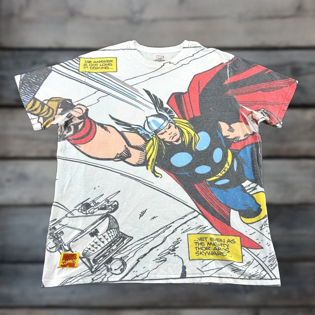 Vintage VINTAGE Marvel Shirt Mens XL White Thor Flying All Over Print Short Sleeve AOP Retro Size US XL / EU 56 / 4 - 1 Thumbnail