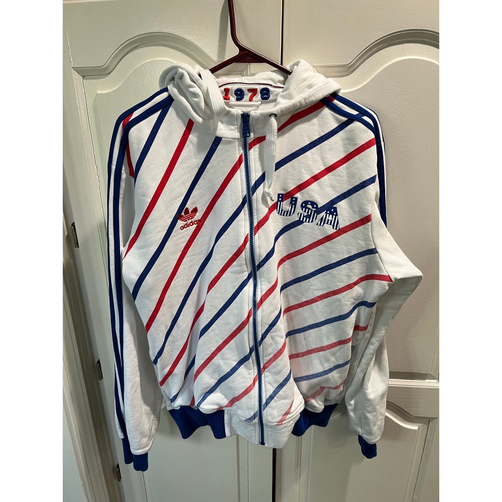 Adidas Adidas Originals USA Hoodie Jacket L White Red Blue Trefoil Size US M / EU 48-50 / 2 - 6 Thumbnail